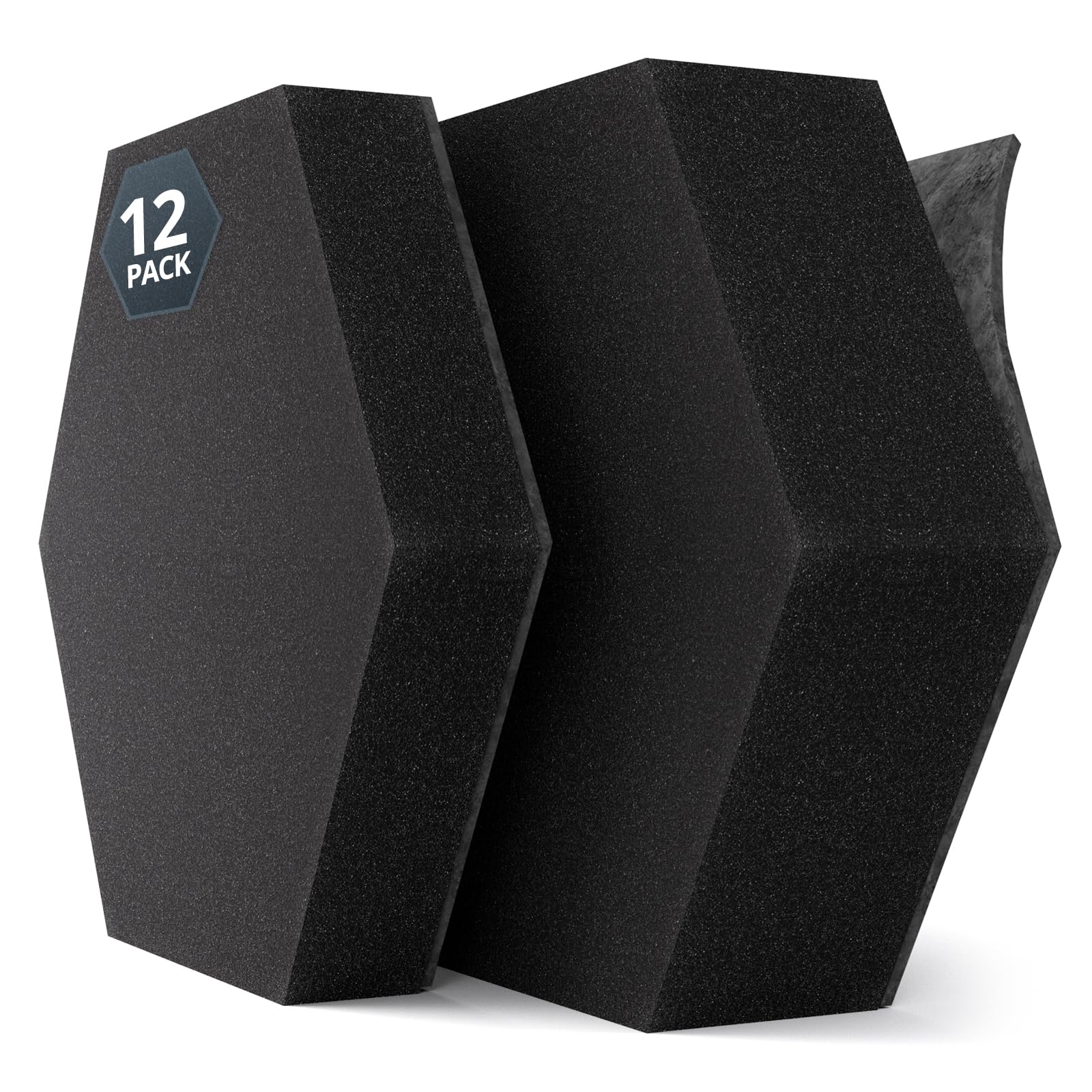 Kuchoow Schalldämmung Akustikschaumstoff Hexagon Schallschutzplatten für Studio Wand, 12 Stück 4cm & 7cm Dicke Akustik Schaumstoff, Schallabsorber für Gaming, Zimmer, Wall, Tür & Decke (Schwarz)