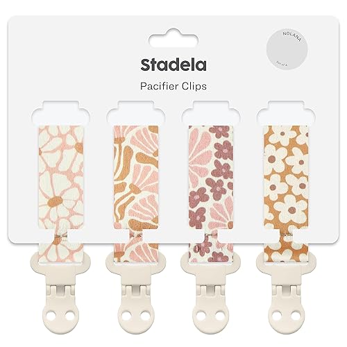 Miniatura 6 de Juego de 4 soportes para chupete de bebé, juego de regalo para niña, diseño bohemio y moderno, flores rosas y beige (Nolana)