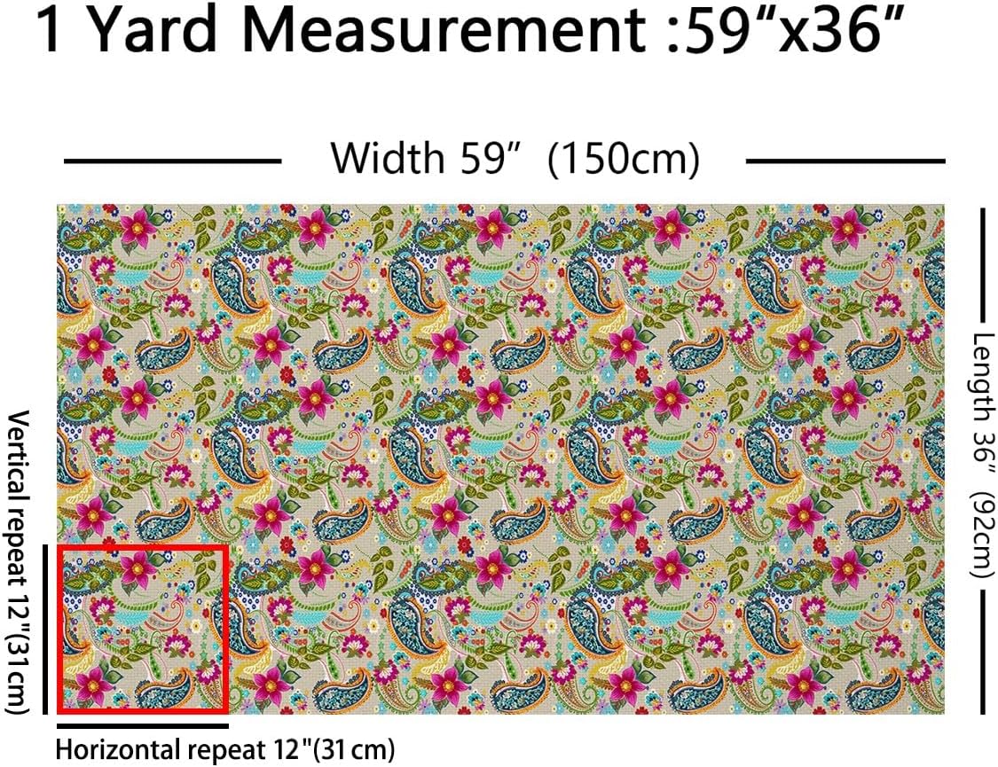 Feelyou Floral Upholstery Fabric by The Yard,Paisley Reupholstery Fabric for Chairs,Boho Paisley Print Bohemian Exotic Style Blue Green Beige Decorative Waterproof Outdoor Fabric, 10 Yards