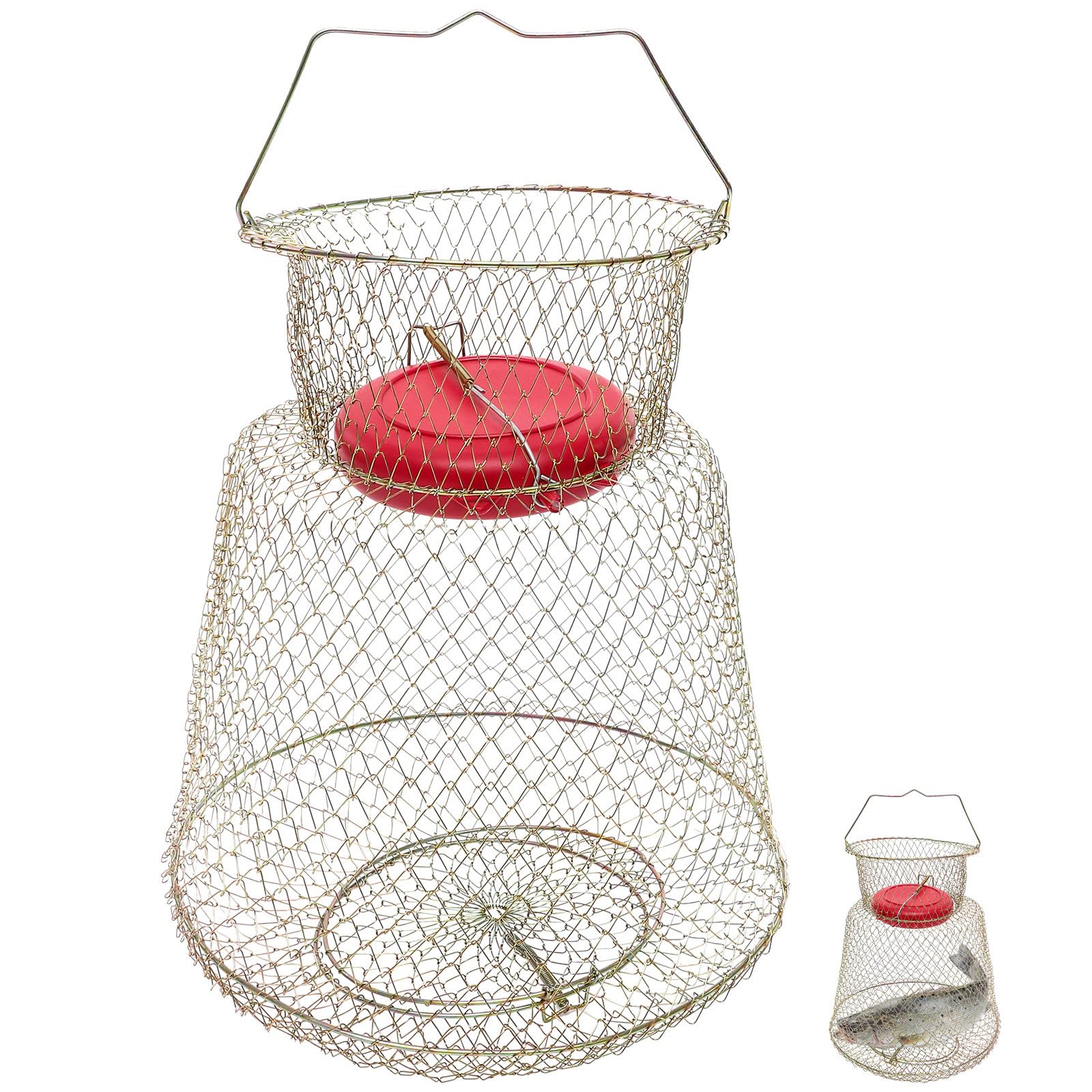 Cesto da Pesca in Ferro Resistente All'usura con Ciotola Galleggiante, Cestino Portatile per Pesci e Granchi, Accessorio Pesca Leggero e Comodo