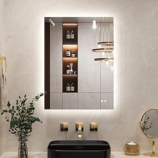 Keonjinn Badspiegel mit Beleuchtung Rechteckig 60x80cm, Badezimmerspiegel mit Beschlagfrei Touch Schalter Speicherfunktion 3 Lichtfarben Dimmbarer LED Bad Spiegel Ohne Rahmen Badezimmer Wandspiegel