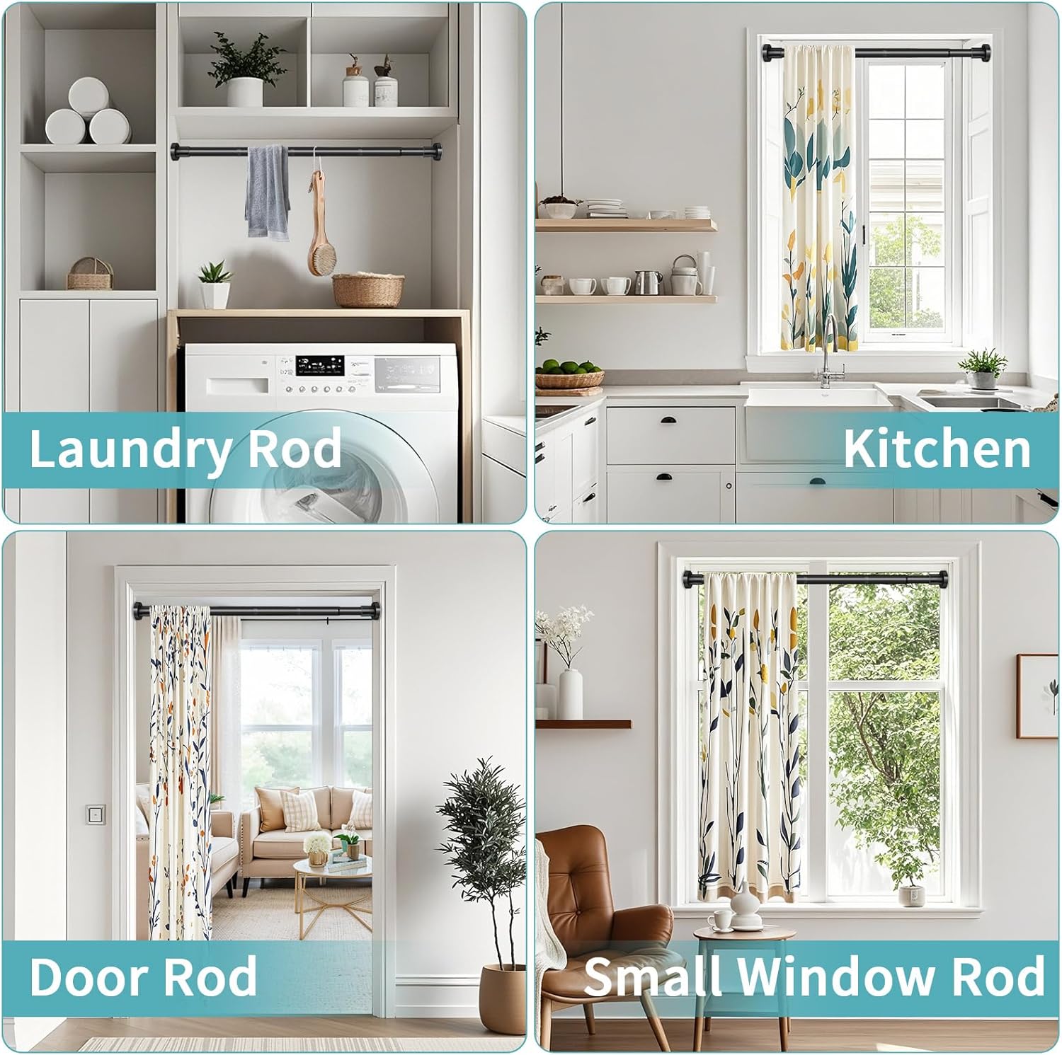 YNL Black Shower Curtain Rod 32-64 Inch(2.7-5.33ft), Non-Slip, Never Rust, Stainless Steel No Drill Spring Tension Shower Rod, Adjustable Curtain Rod for Small Window Doorway Closet thumbnail