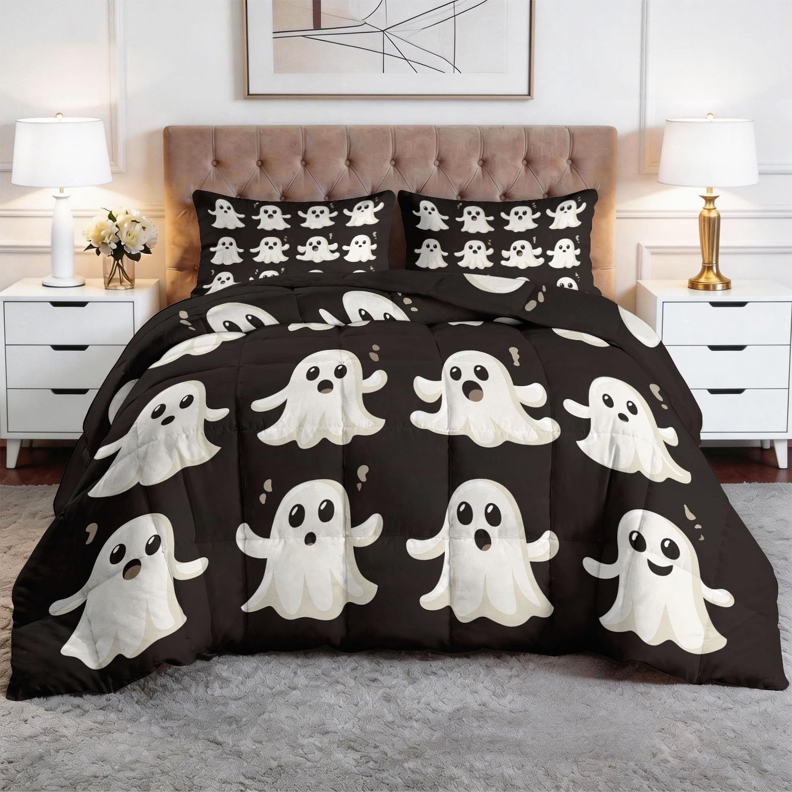 Generisch Edredón suave negro sin funda de 135 x 200 cm, hipoalergénico, ligero, estilo de dibujos animados, edredón infantil, lavable, manta reversible para cama, niños, niñas, adolescentes