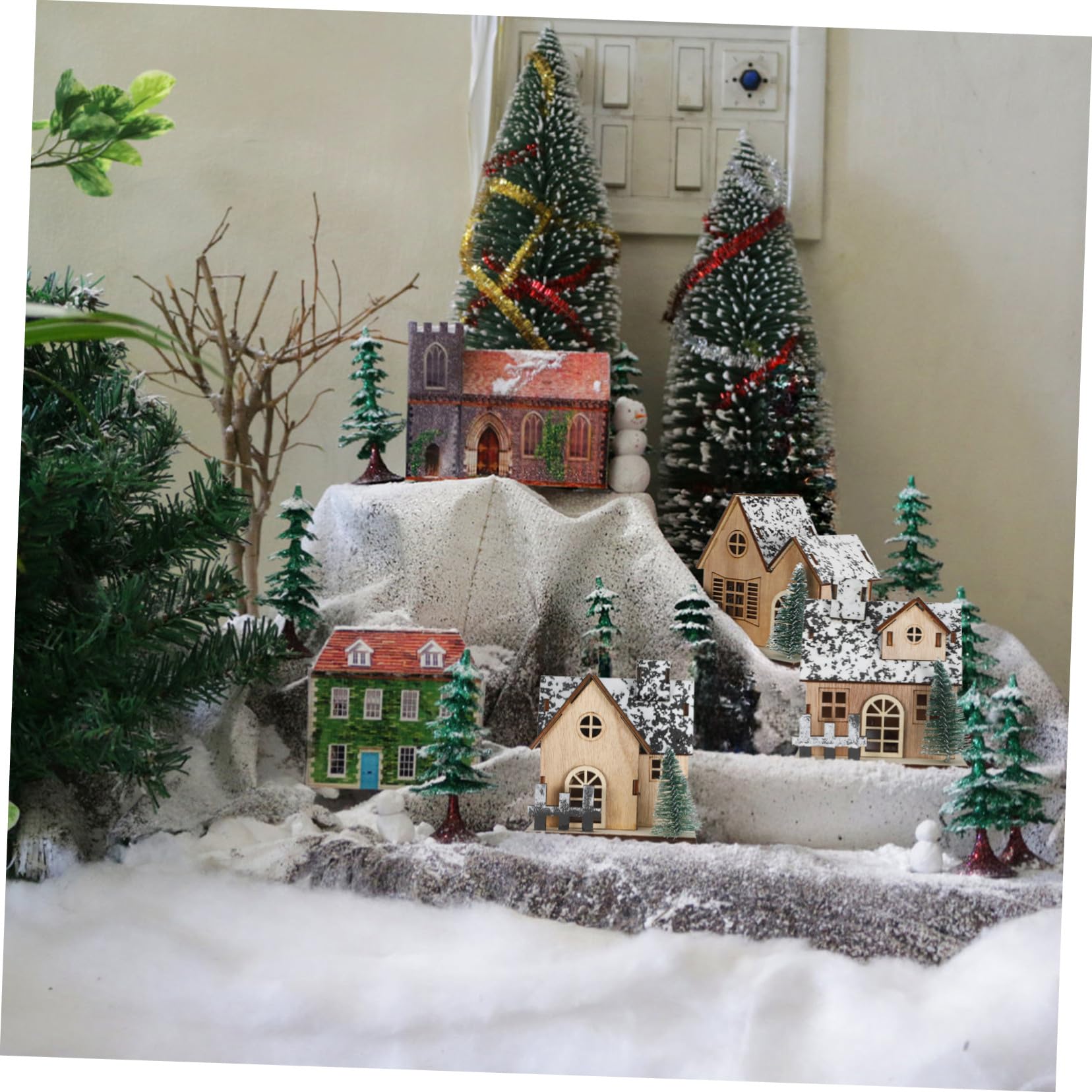 KOMBIUDA 3pezzi Casetta di Natale in Legno Set di Villaggio Natalizio Mini Case di Legno Decorazioni per Tavolo Case Illuminate