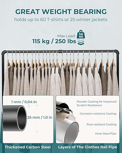 Miniatura 3 de OROPY Perchero industrial para ropa de tubería independiente, juego de 2, perchero desmontable resistente con 4 pies estables para exhibición de