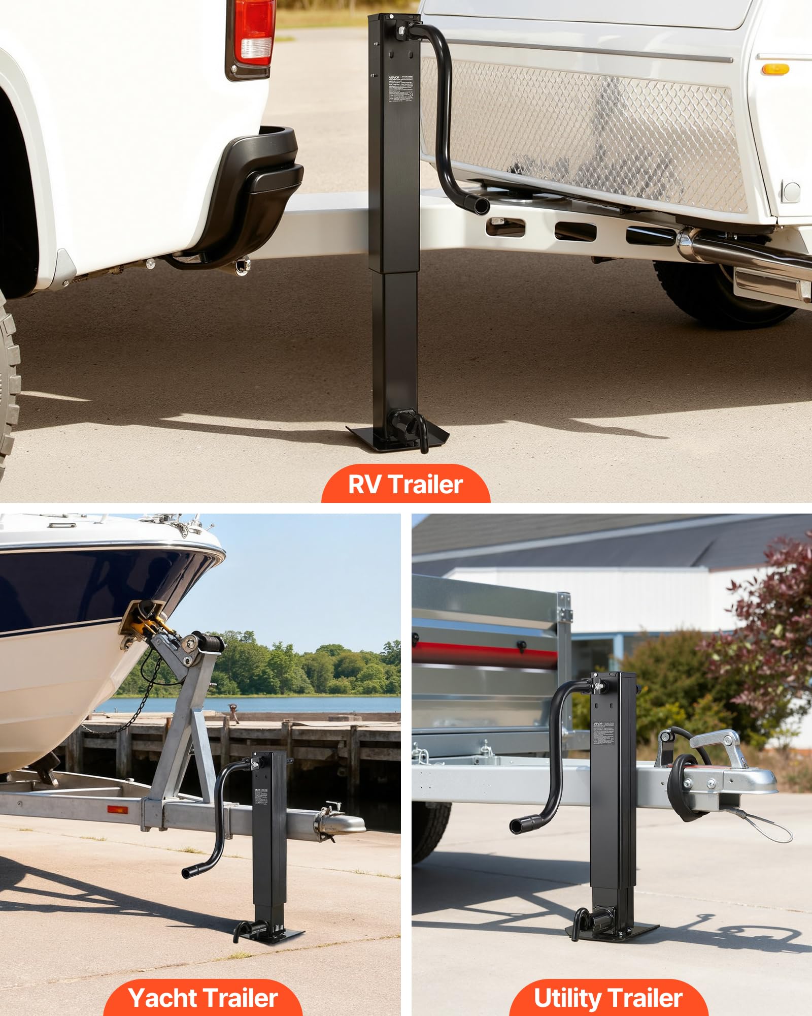 VEVOR Gato para Remolque Cuadrado para Soldar, Capacidad de Carga de 5443 kg, Carrera de 330 mm, con Manivela, Pie Ajustable, Eleva hasta 67,4 cm, para Remolques de Caravanas, Utilitarios y Yates