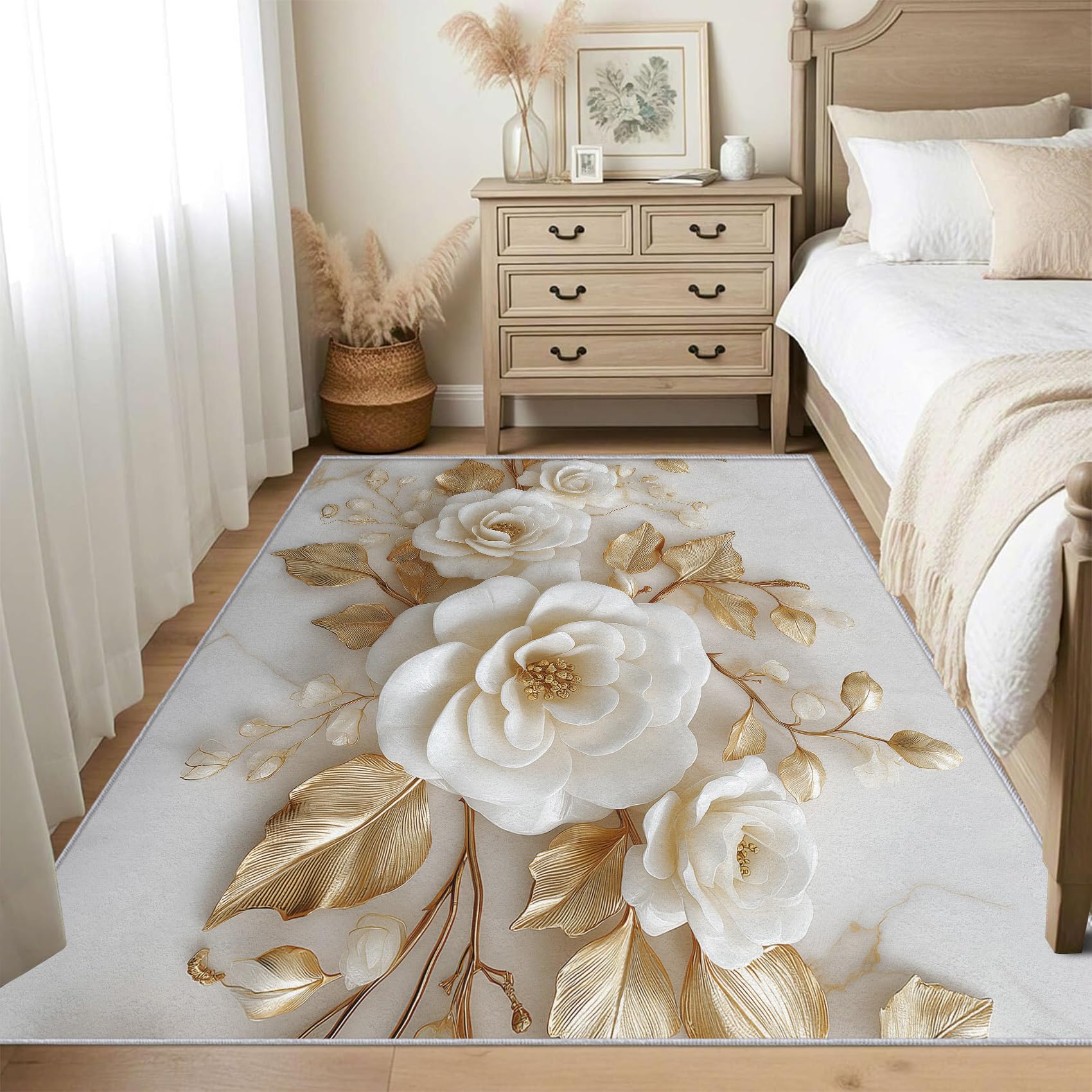 Générique Lavable Tapis Fleur en Relief, 160x230 cm