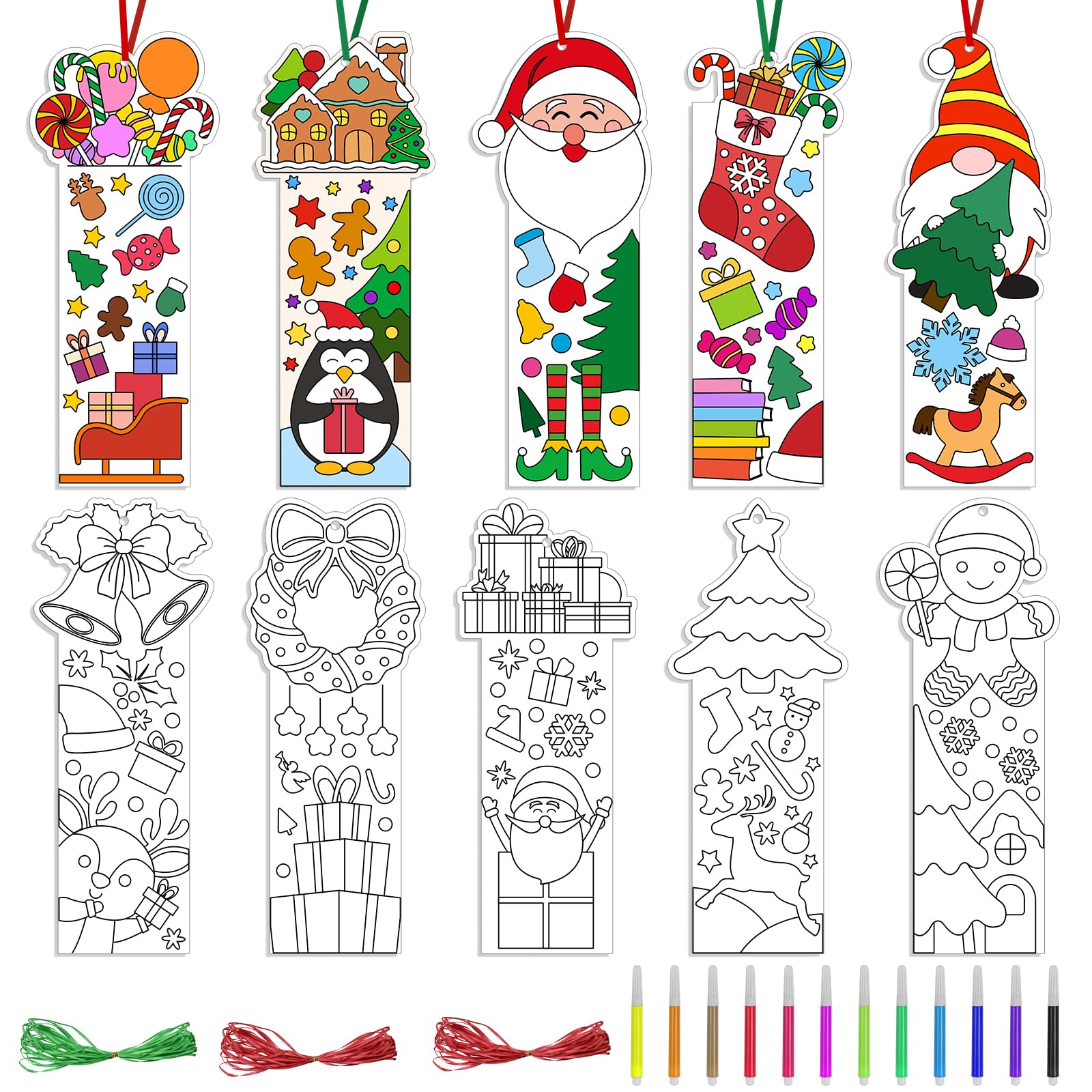 TREACLUB 70PCS Teacher Appreciation Bookmark, Color Your Own Bookmarks for Kids DIY Coloring Paper Craft Thank You Teachers Bookmarks with Ribbons for Teachers Classroom Reading, HQ562
