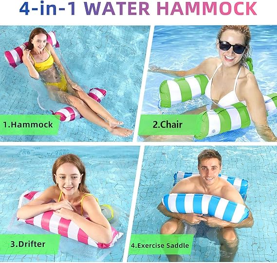 WUBAYI 2 Pack Inflatable Pool Floats Hammock,4-in-1 Water Hammock Inflatable Floating Chair Bed,Adults for Size Water Hammock Lounger,Relaxing Swimming Water Floating Rafts