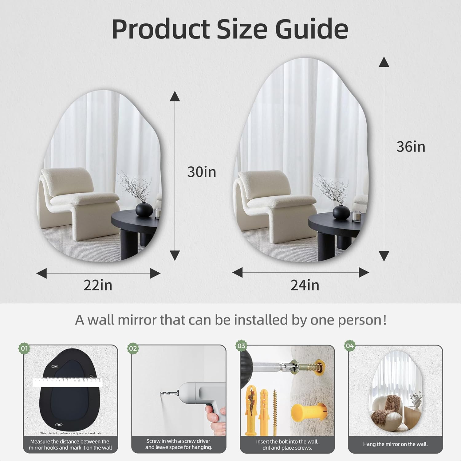 CULER Irregular Bathroom Wall Mirror,22 x 30 Inch Asymmetrical Frameless Vanity Modern Tempered Glass Mirror for Bedroom,Living Room,Entryway