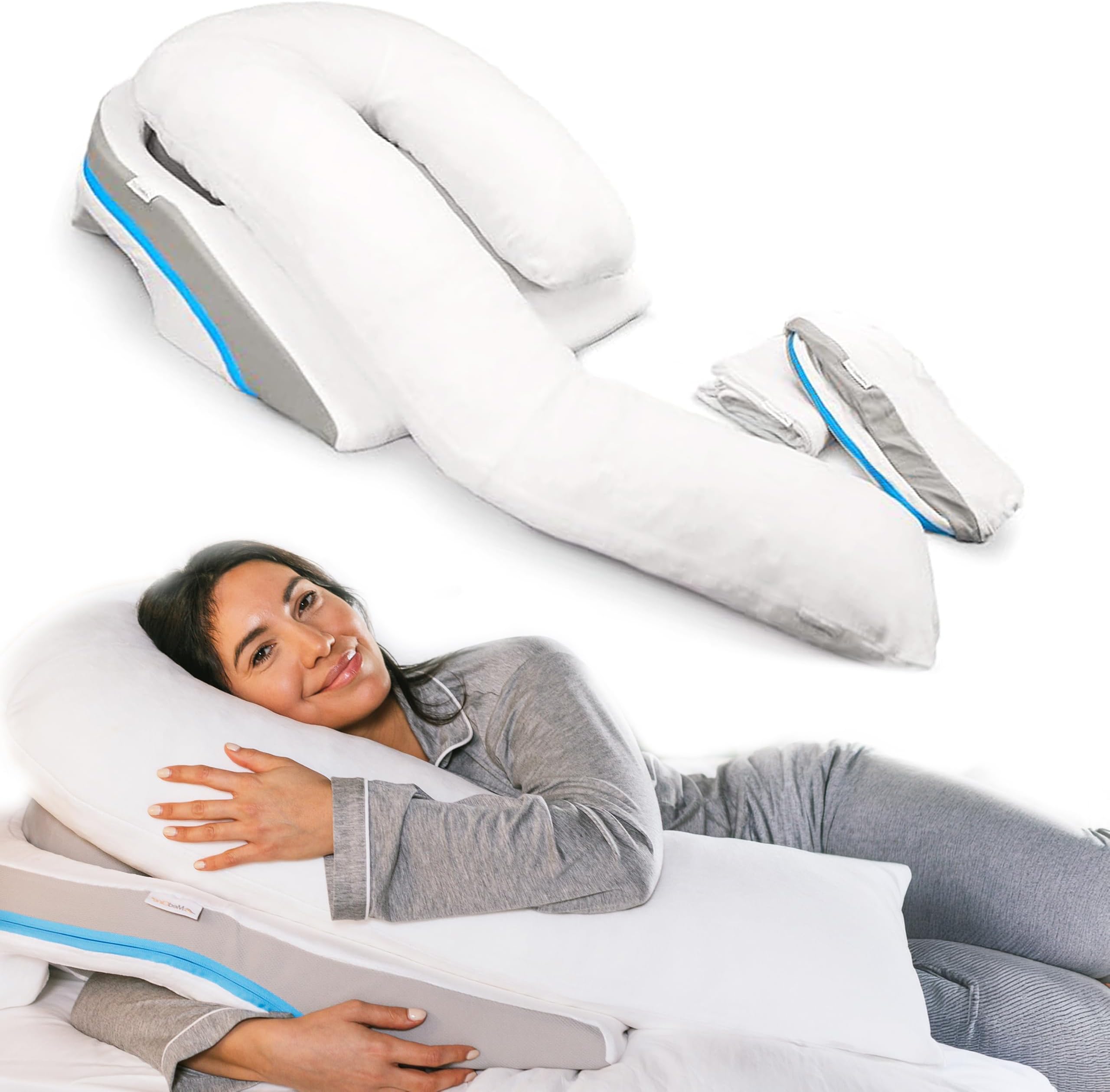 MedCline Shoulder Relief Wedge and Body Pillow System with Extra Cases, Right or Left Side Sleeping Comfort, Medical Grade, Size Small/Medium (5โ9 and Under)