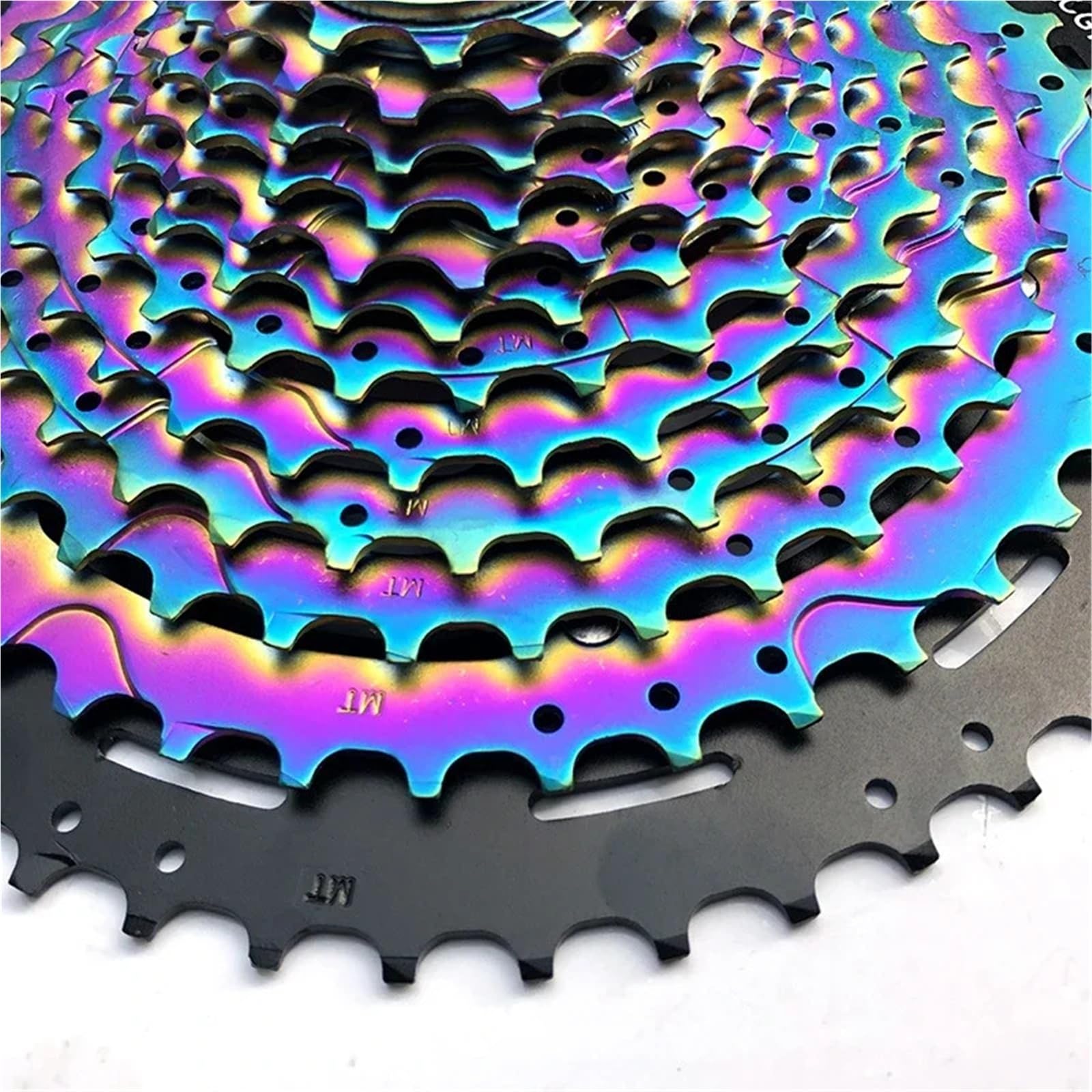 Compatible con Cassette MTB de 12 velocidades 11-50T Piñón de Volante de Bicicleta de montaña Duradero Ultraligero de Acero Completo arcoíris,Piezas