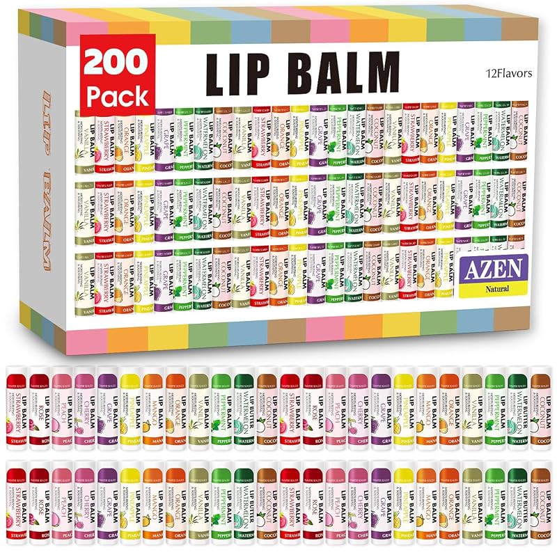 Bálsamo labial AZEN com 200 unidades, 12 fragrâncias