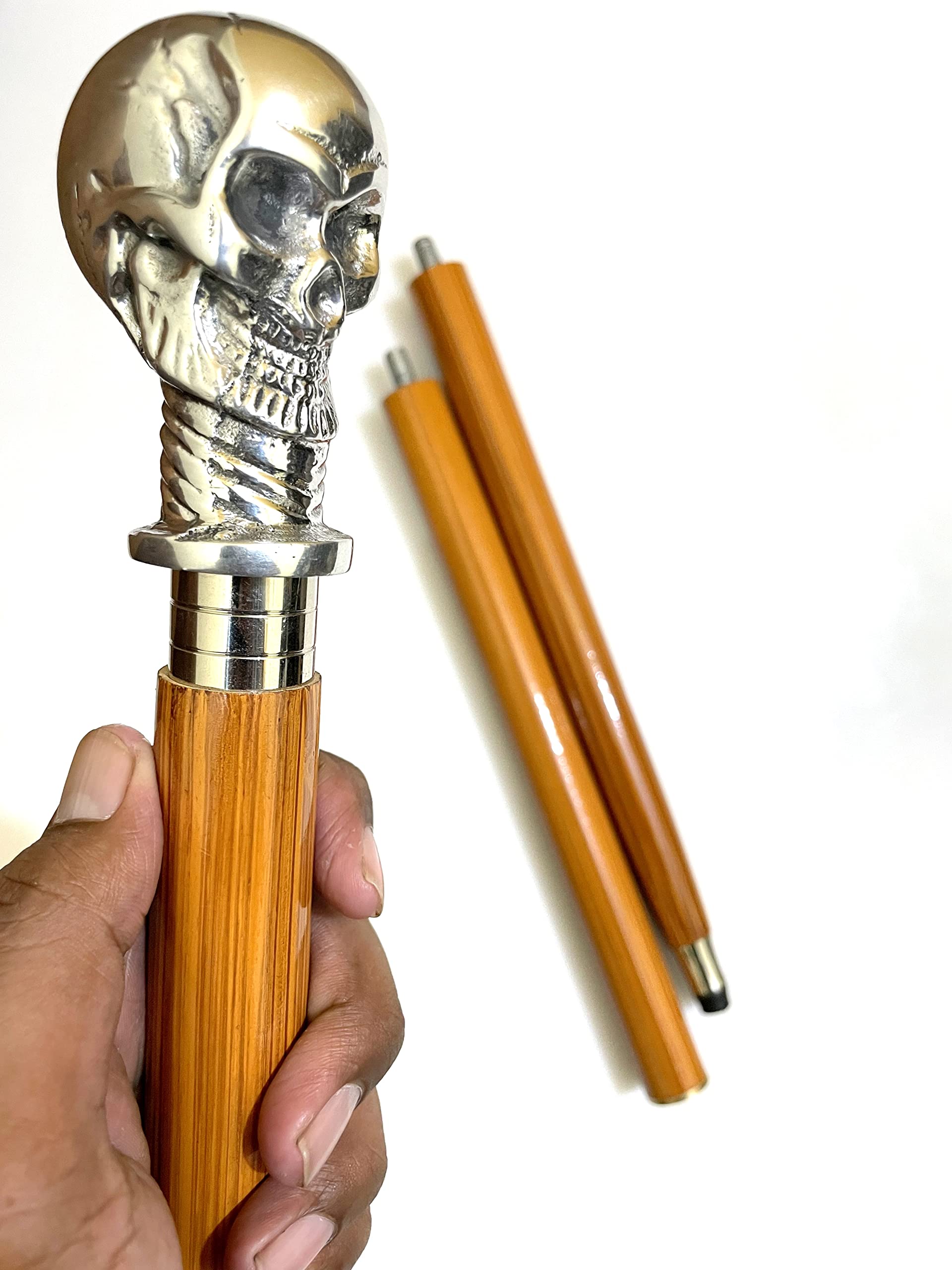 Vintage Handle Harvey Canes Silver Skull Brass Head Black Cane Walking Stick New Halloween Item Item