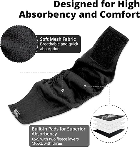 Miniatura 6 de Paw Legend - Pañales lavables para perro (3 unidades), XL, Negro, negro, negro