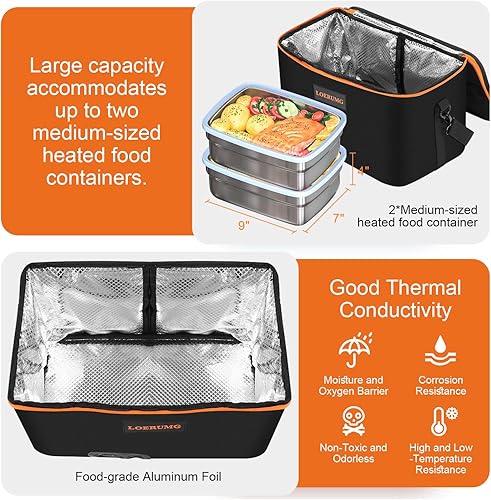 Miniatura 3 de Lonchera de 14 x 8 pulgadas, calentador de alimentos, horno portátil con calefacción por microondas personal, lonchera térmica para cocinar al aire