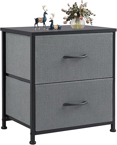 Miniatura 16 de NEWBULIG Mesita de noche con 2 cajones de tela, cómoda pequeña de 25 pulgadas de alto, mesita de noche con almacenamiento para dormitorio, armario,