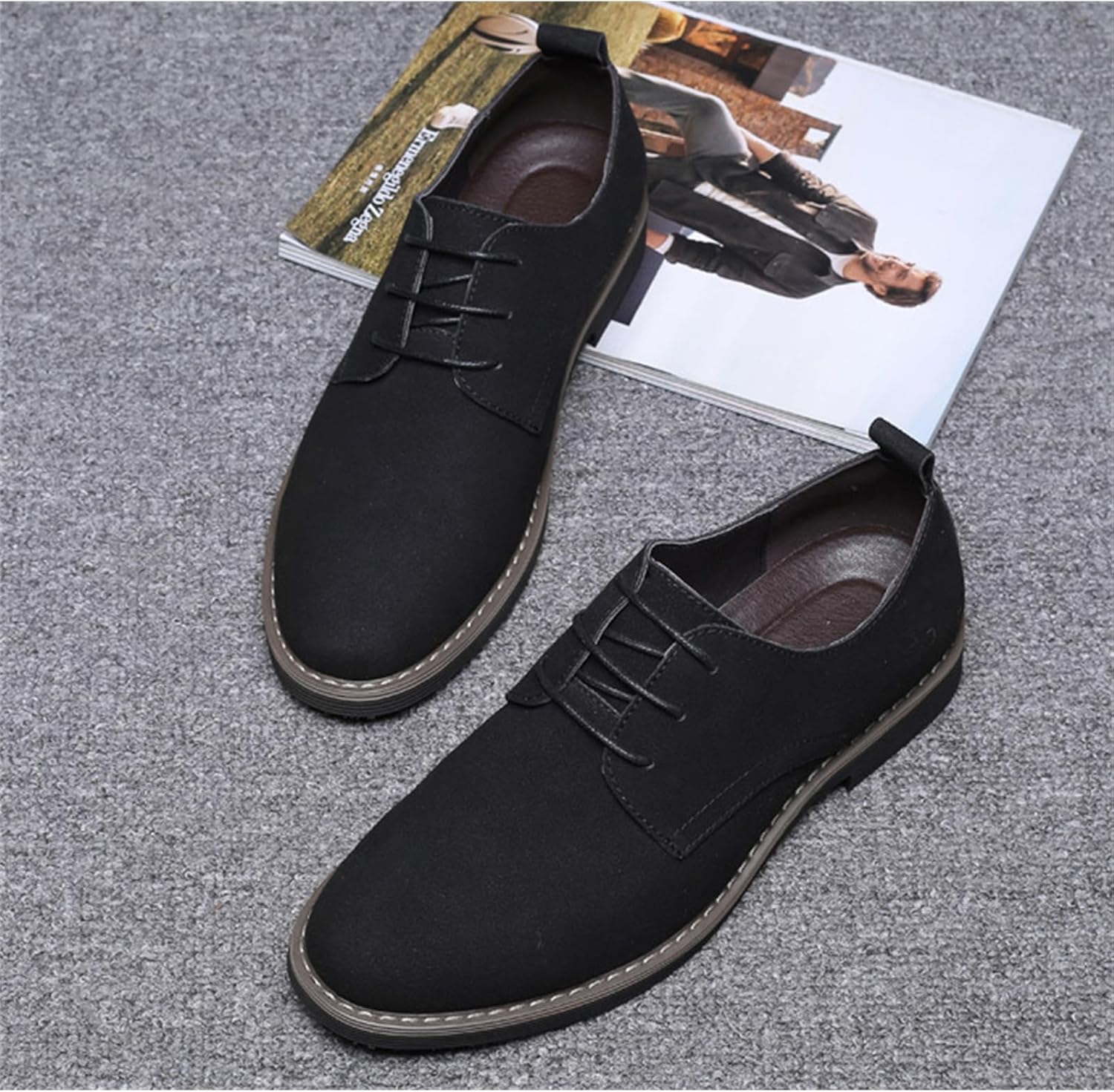 Men's Suede Lace Up Oxfords Classic Wing Tips Dress Shoes Casual Luxury Business Work Office Derby Shoes - Image 9