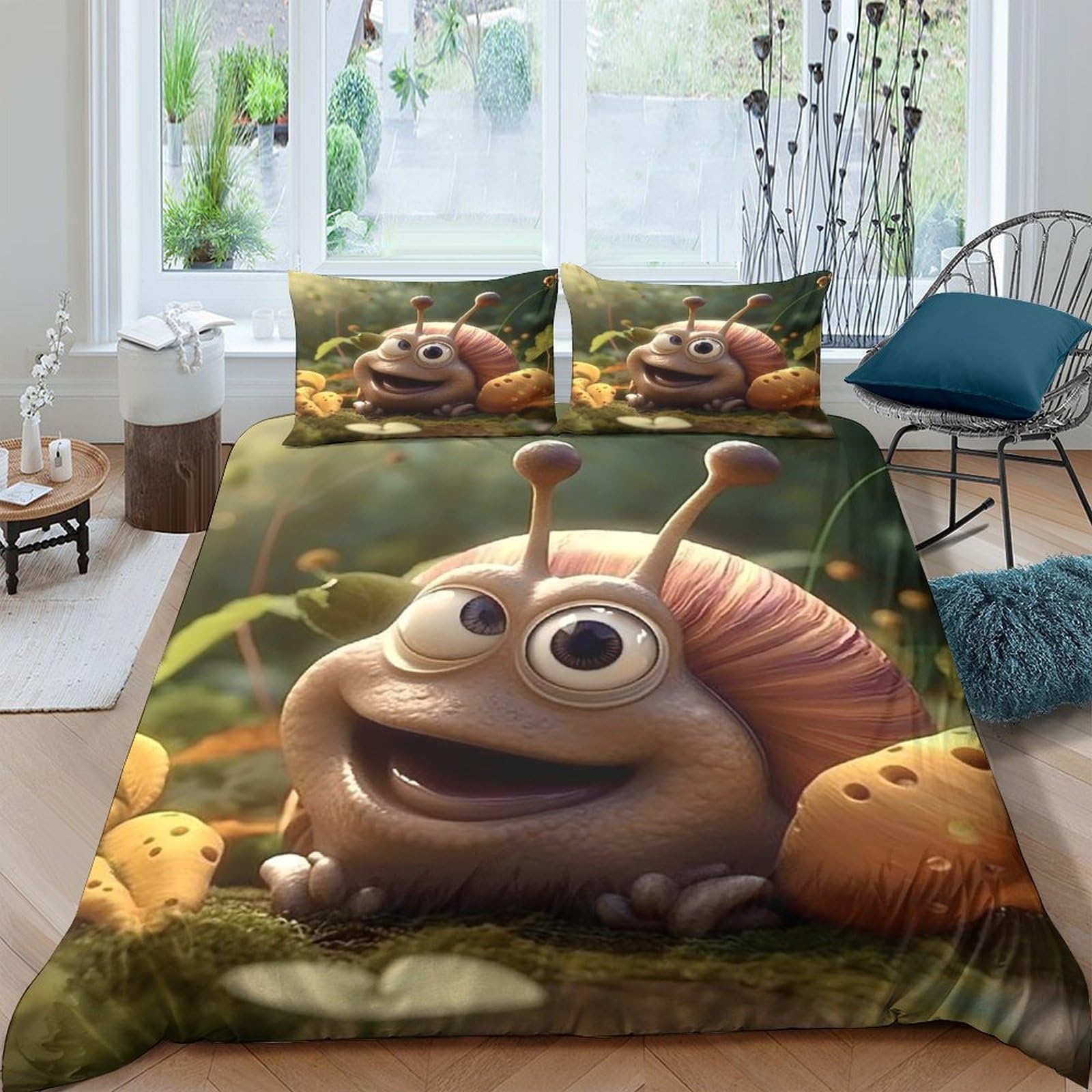 Ctjqhvkz Style-6 3D Printed Cartoon Snail Fitted Sheet Microfiber Soft Bedroom Decor Mushroom Forest Mattress Cover For Home Dorm Single（135X200cm）