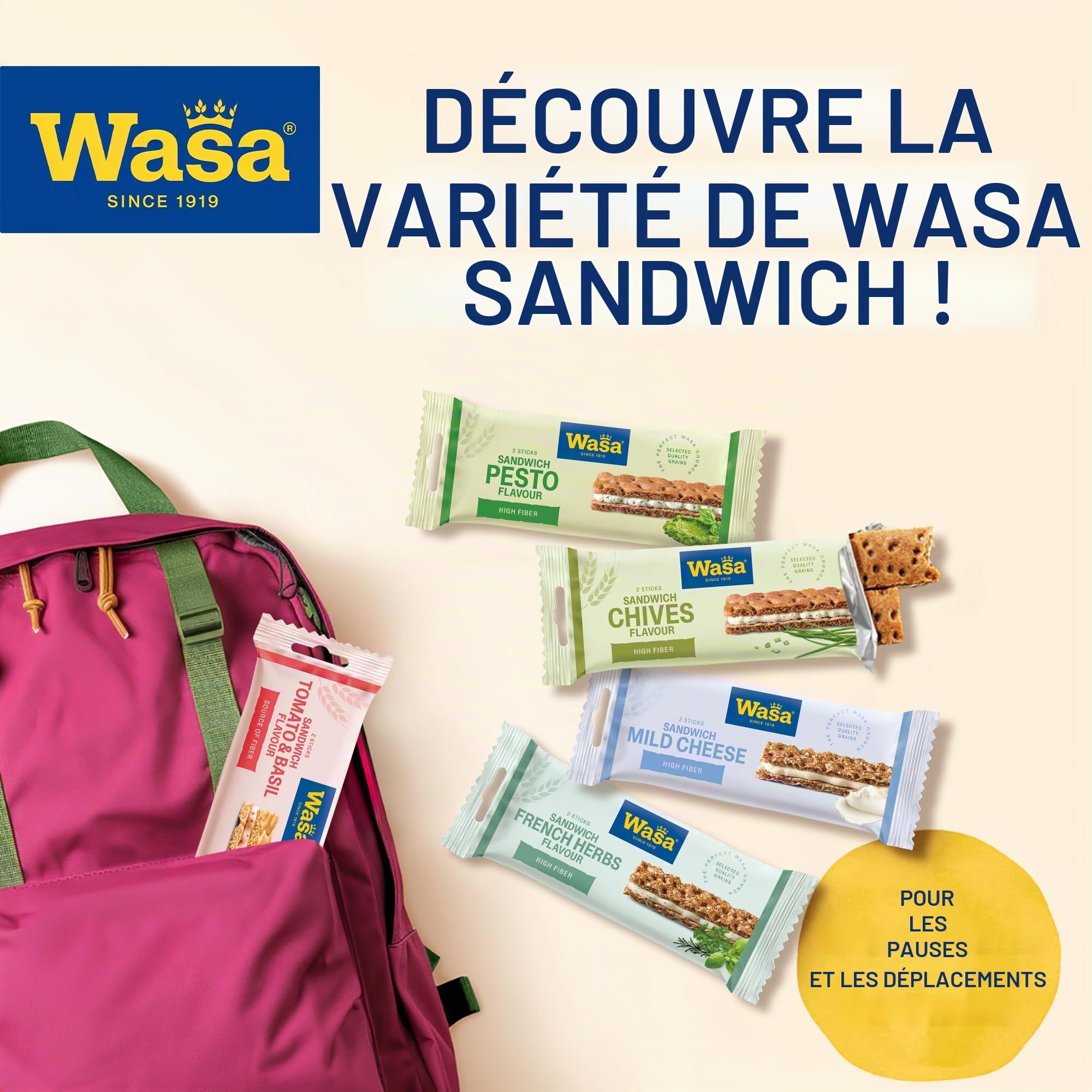 Wasa Sandwich Cheese & Chives 37 g I Snack de pain croustillant riche en fibres à base de seigle complet avec une garniture de ciboulette et de fromage 2 bâtonnets chacun, parfait pour les