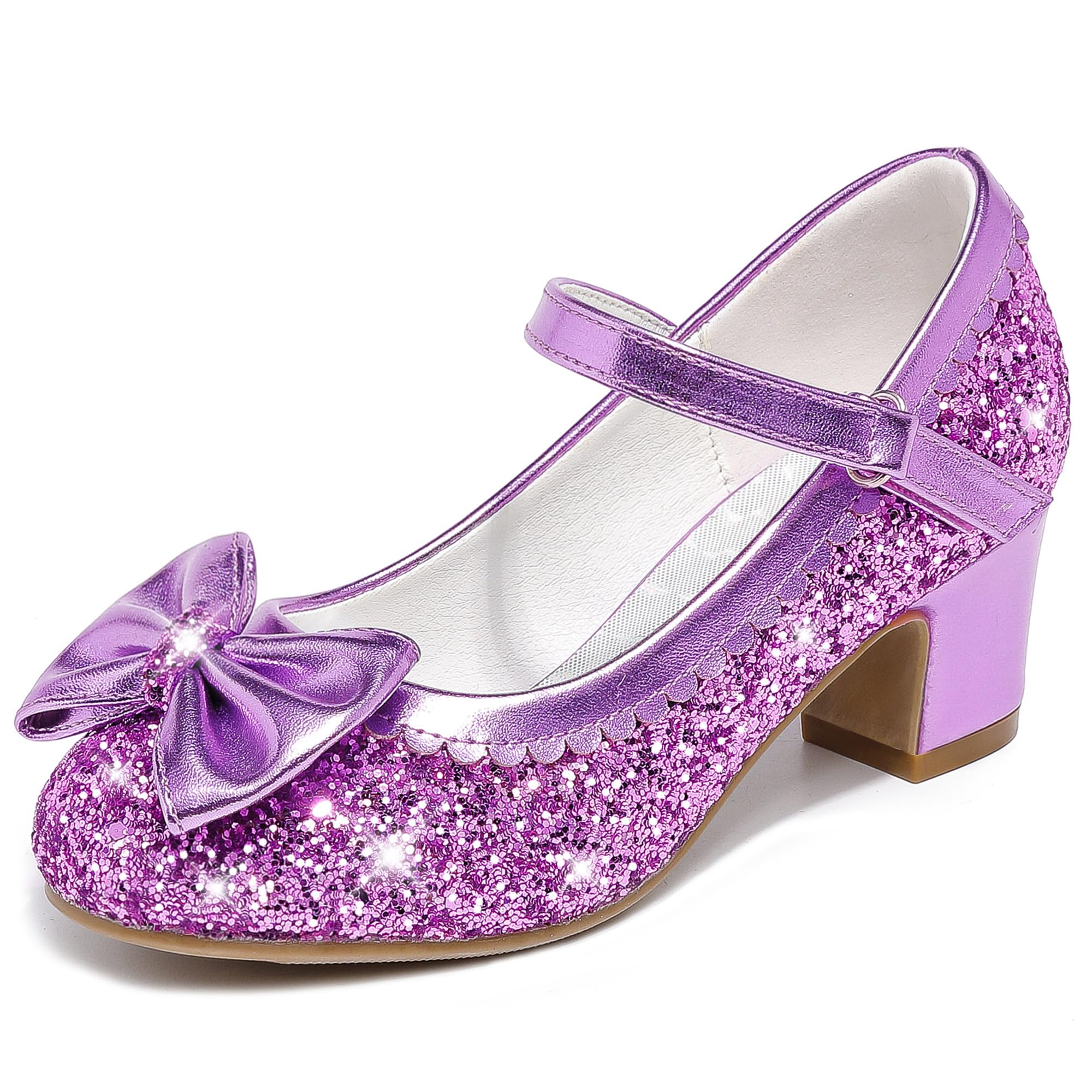 Princess Shoes High Heel Toddler Girls Dress Shoes Cute Bowknot Sparkle Mary Jane Flower Girls Wedding Birthday Party Prom for Little Big Kids
