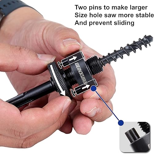 Miniatura 4 de SDS-Plus - Mandril de sierra de agujero, incluye 2 ejes de sierra de agujero con 3 taladros centrales HSS (M2) de 14 de pulgada, 2 llaves