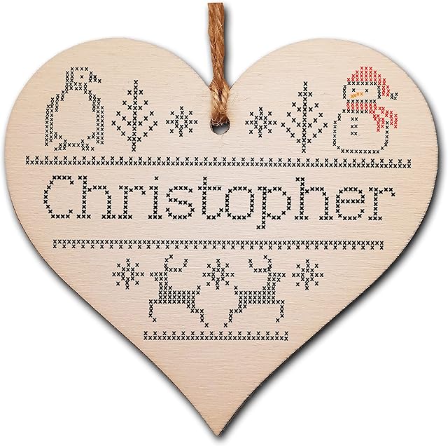 Personalised Handmade Christmas Hanging Wooden Heart Plaque Decoration Gift for someone special hang on the Xmas tree gift tag festive bauble