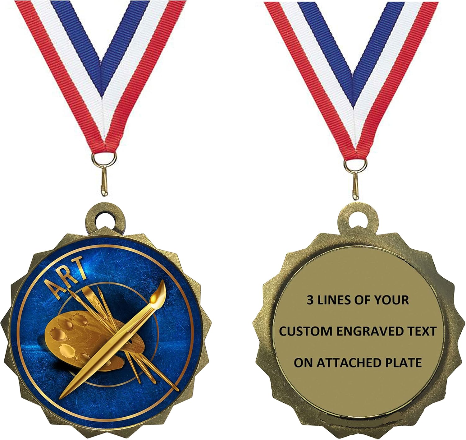 Express Medals 1 to 50 Packs of Engraved Art Gold Medal Trophy Award with Neck Ribbon & Attached Engraved Plate on Back LAZD214-EG8