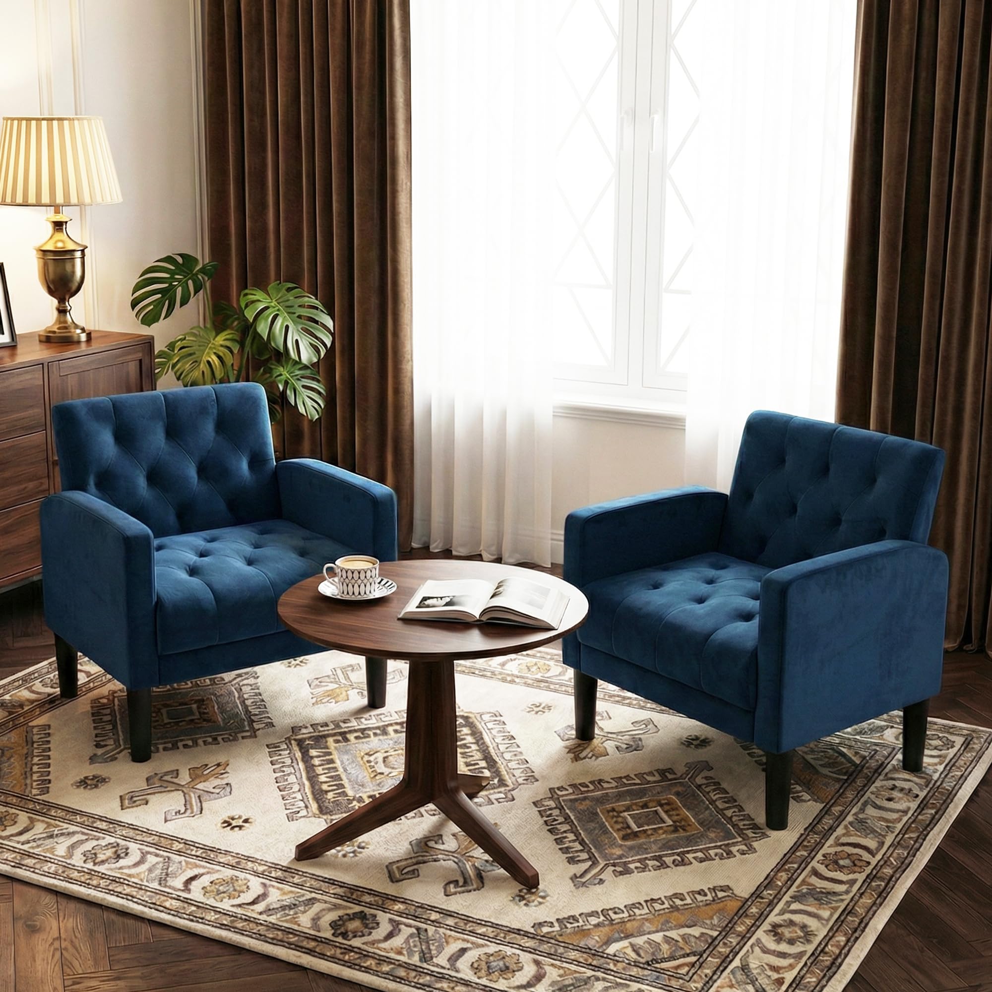 GRAVFORCE Armchair Set of 2 Modern Accent Chair Comfy Upholstered Seats Armchairs for Living Room Bedroom Dining Room Blue