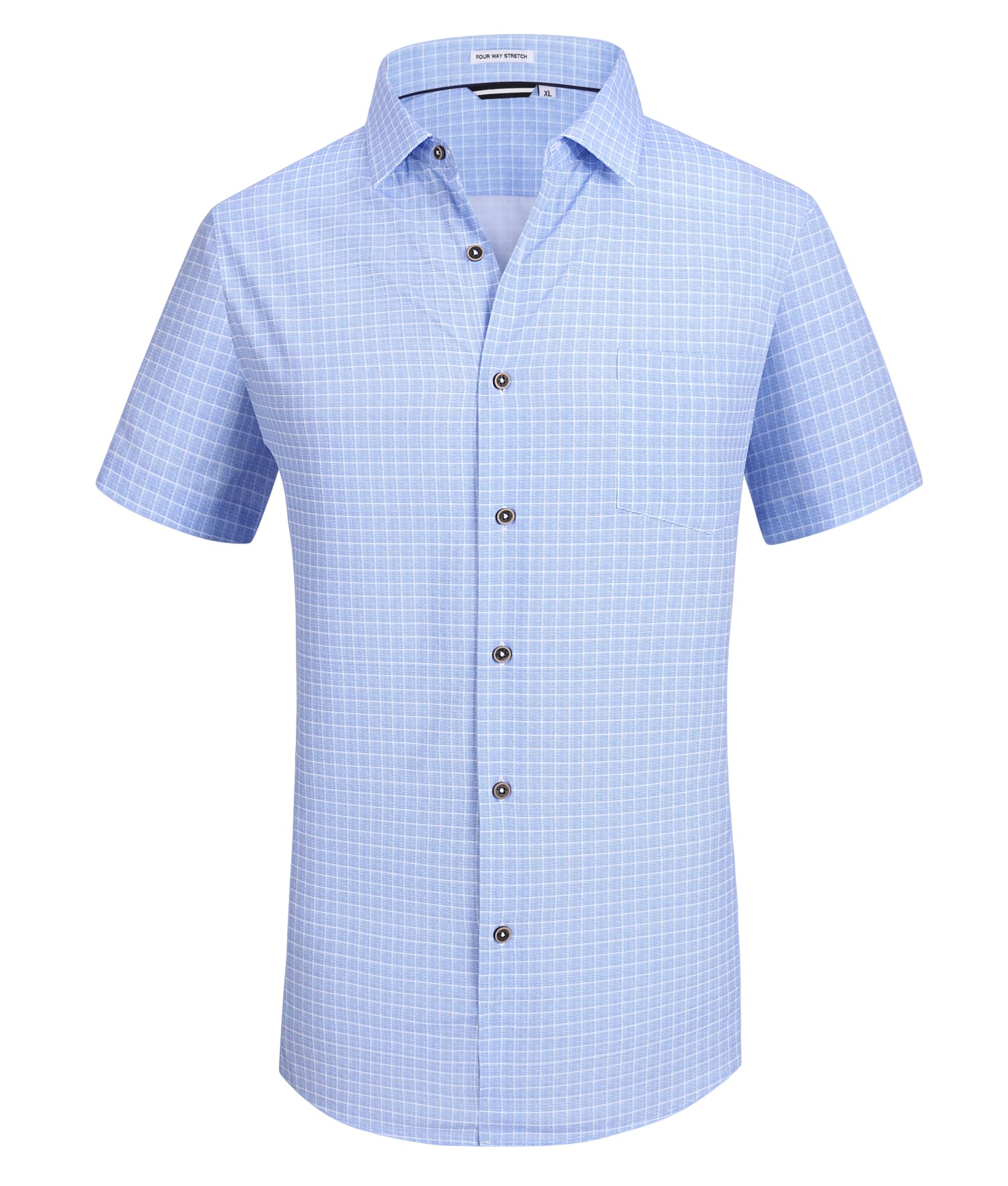 Alex Vando Mens Button Down Shirts Wrinkle Free 4-Way Stretch Short Sleeve Business Casual Shirt