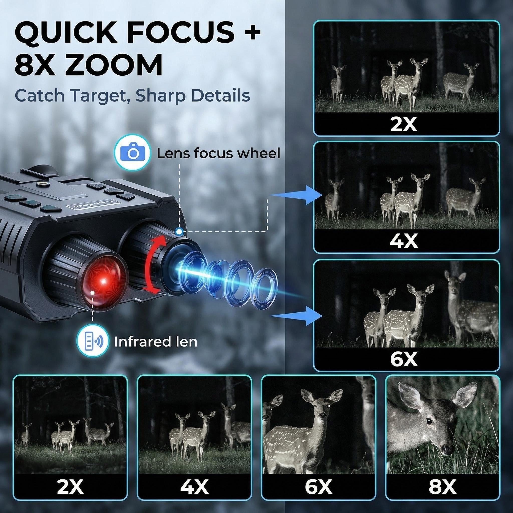 Lunettes de vision nocturne HD 3D à vision nocturne avec zoom numérique 8X 7 niveaux IR 3000 mAh pour la chasse, la sécurité et les activités de plein air