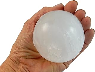 1 (One) Amazing Large Crystal Selenite Spiritual Healing Sphere/Ball on Wood Base with Certificate of Authenticity Beverly Oaks Exclusive