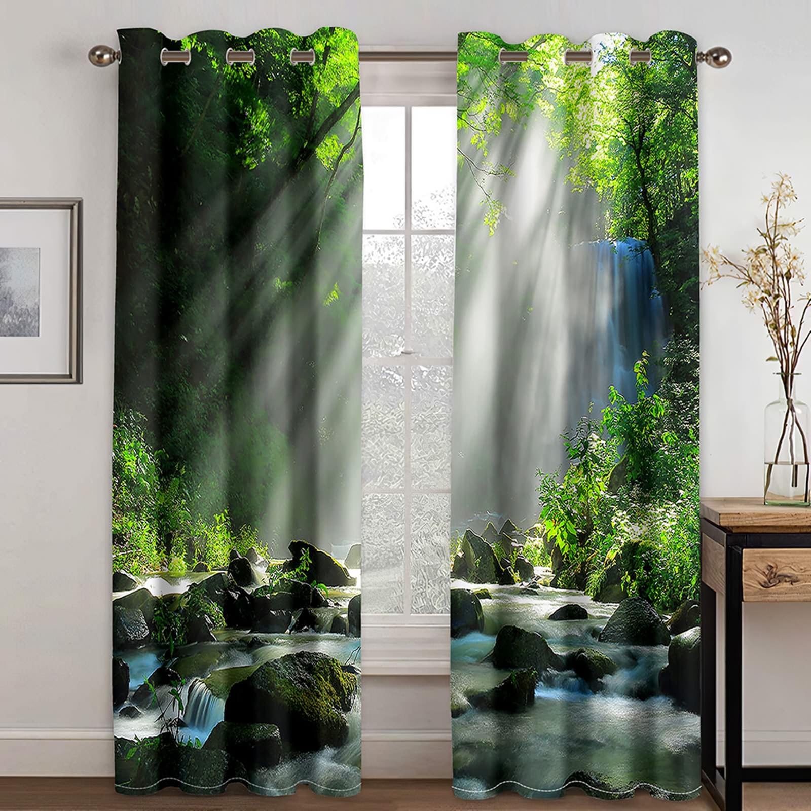 Gardinen Wohnzimmer 2er Set, Vorhänge Blickdicht Sunshine Creek im Wald H 183 x B 86 cm Abdunkelnde Verdunklungsvorhänge Ösen