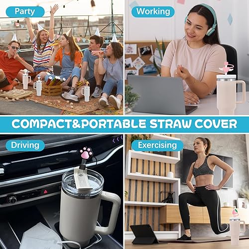 Miniatura 7 de Taoulimi - Paquete de 8 fundas para popotes Stanley, tapas de pajilla, compatibles con Stanley Cup, antipolvo, puntas de popote para beber,