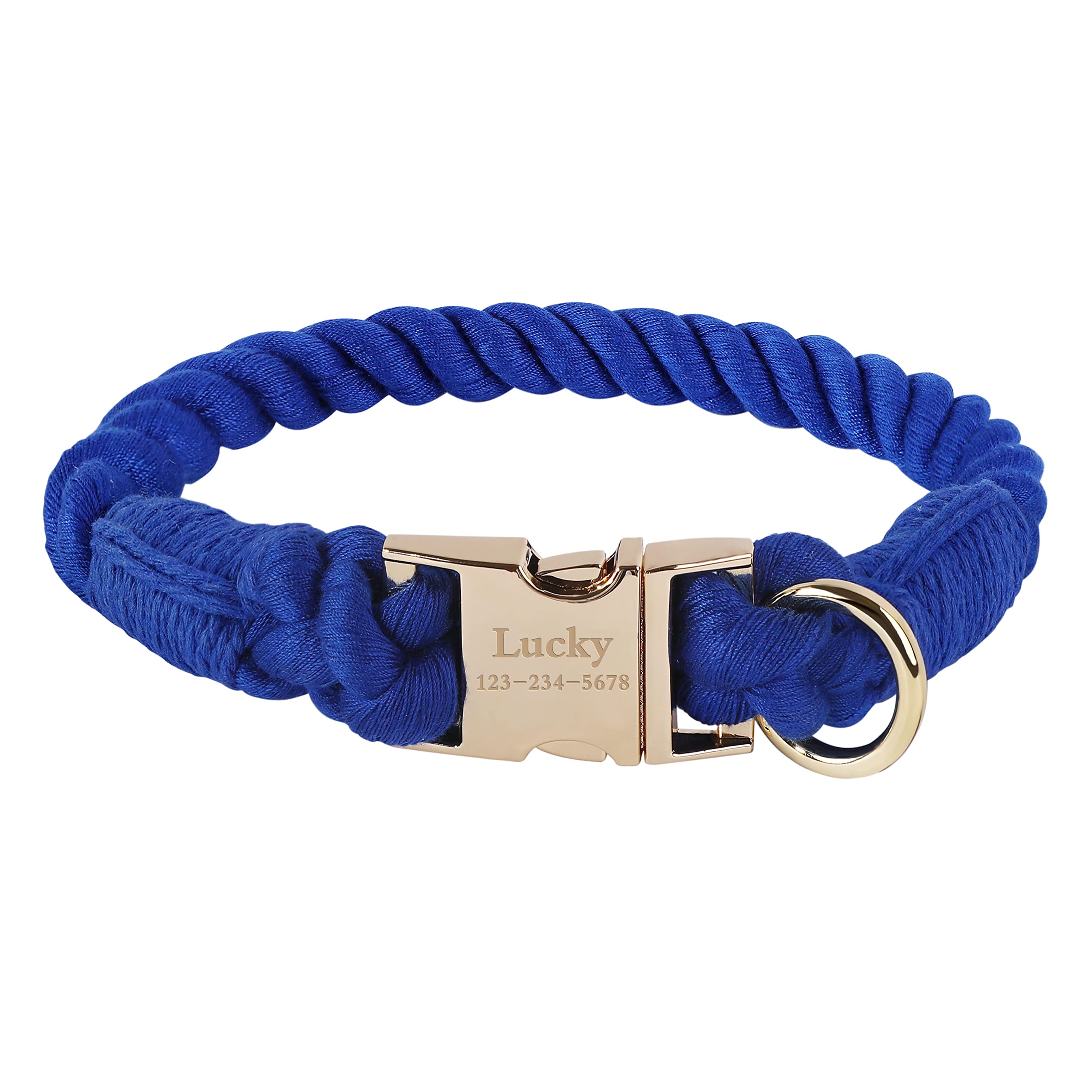 AnNengJing Personalized Dog Collar Custom Engraved Pet Name Number Soft Braided Cotton Rope Collars and Leash for Smal Medium and Large Boy Girl Dogs