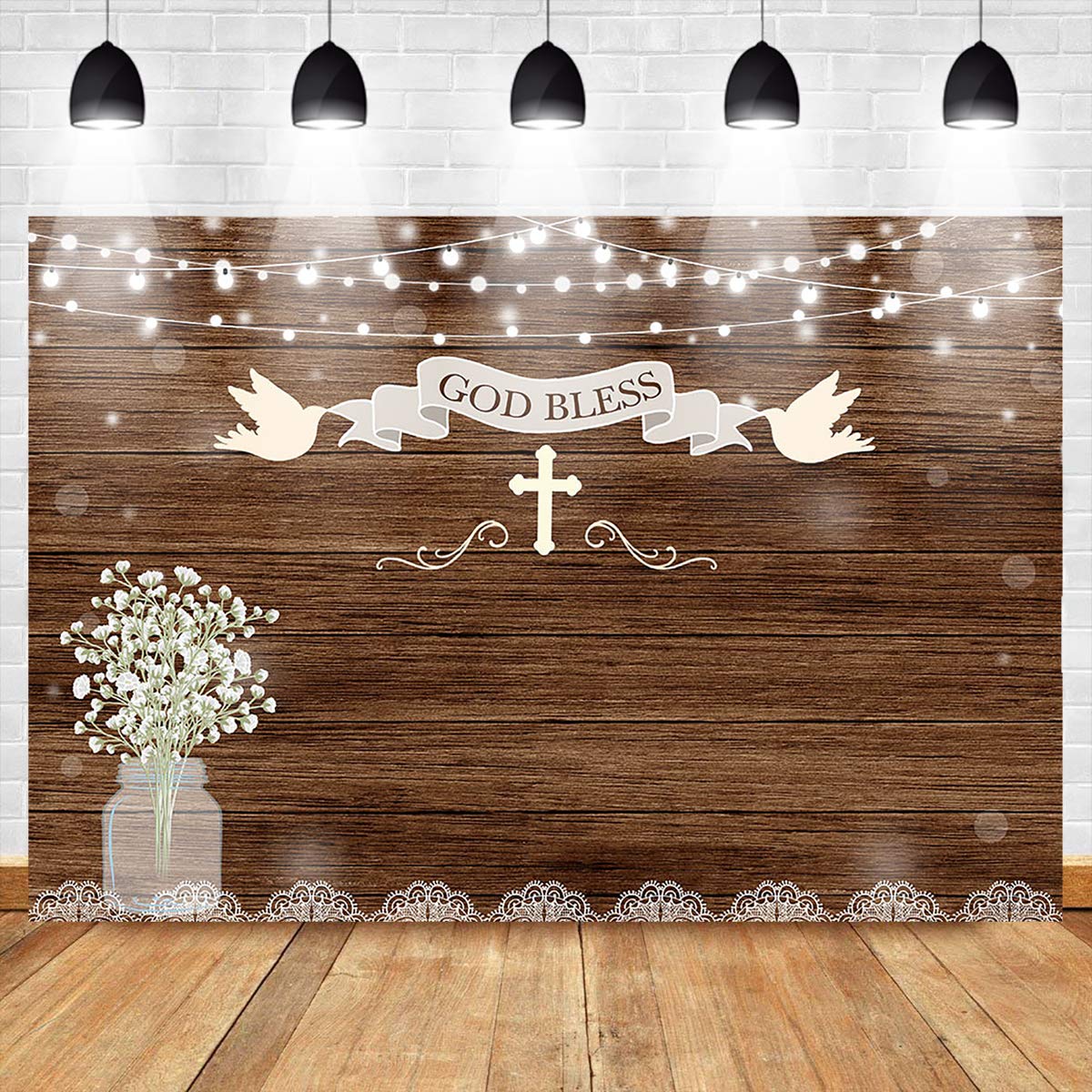 Buy Mocsicka Baptism Backdrop 7x5ft Rustic Wood First Holy Communion