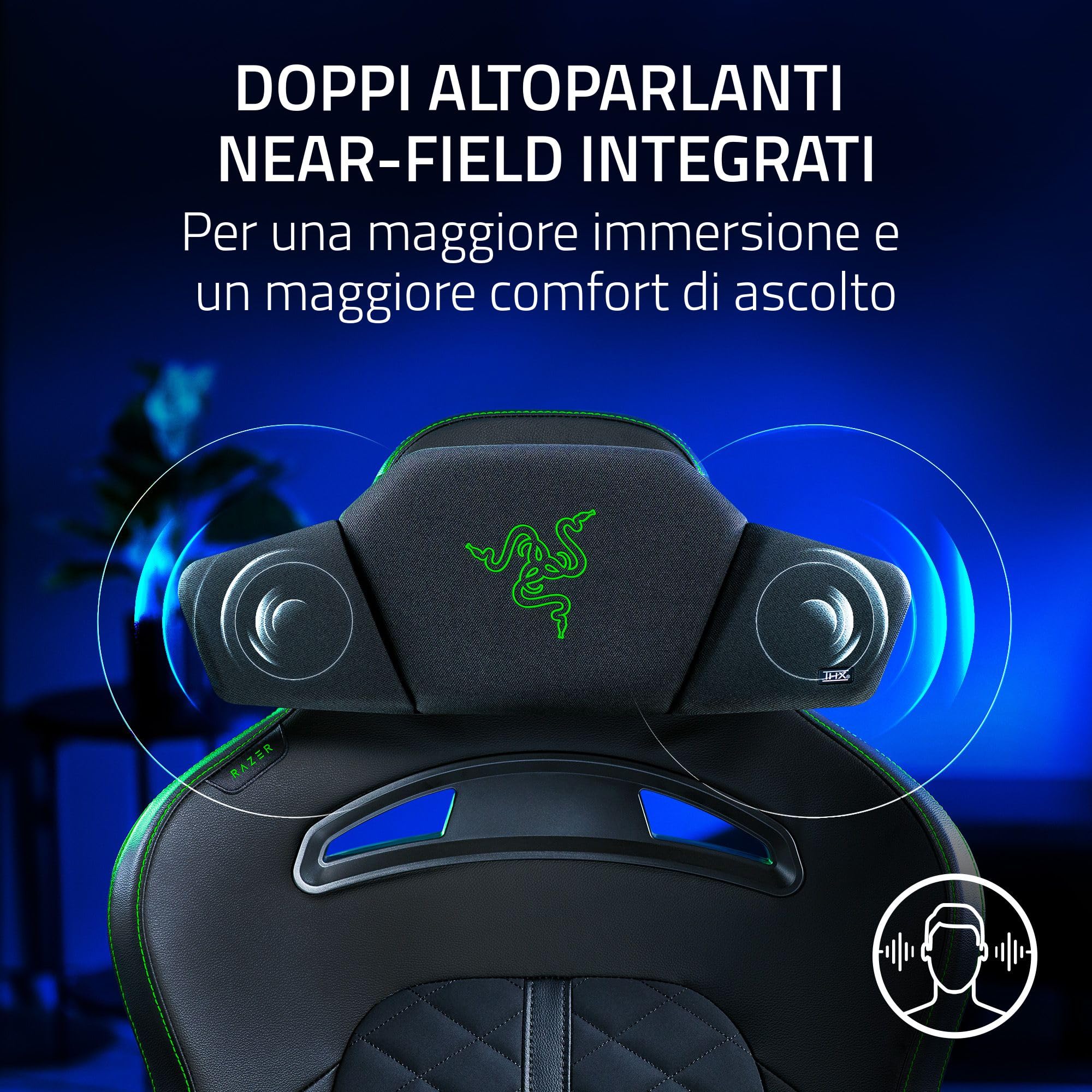 Razer Clio - Cuscino per testa di altoparlante wireless abilitato all'audio spaziale THX (imbottitura in peluche, driver full-range da 43 mm, HyperSpeed e Bluetooth, 14 ore batteria) Nero