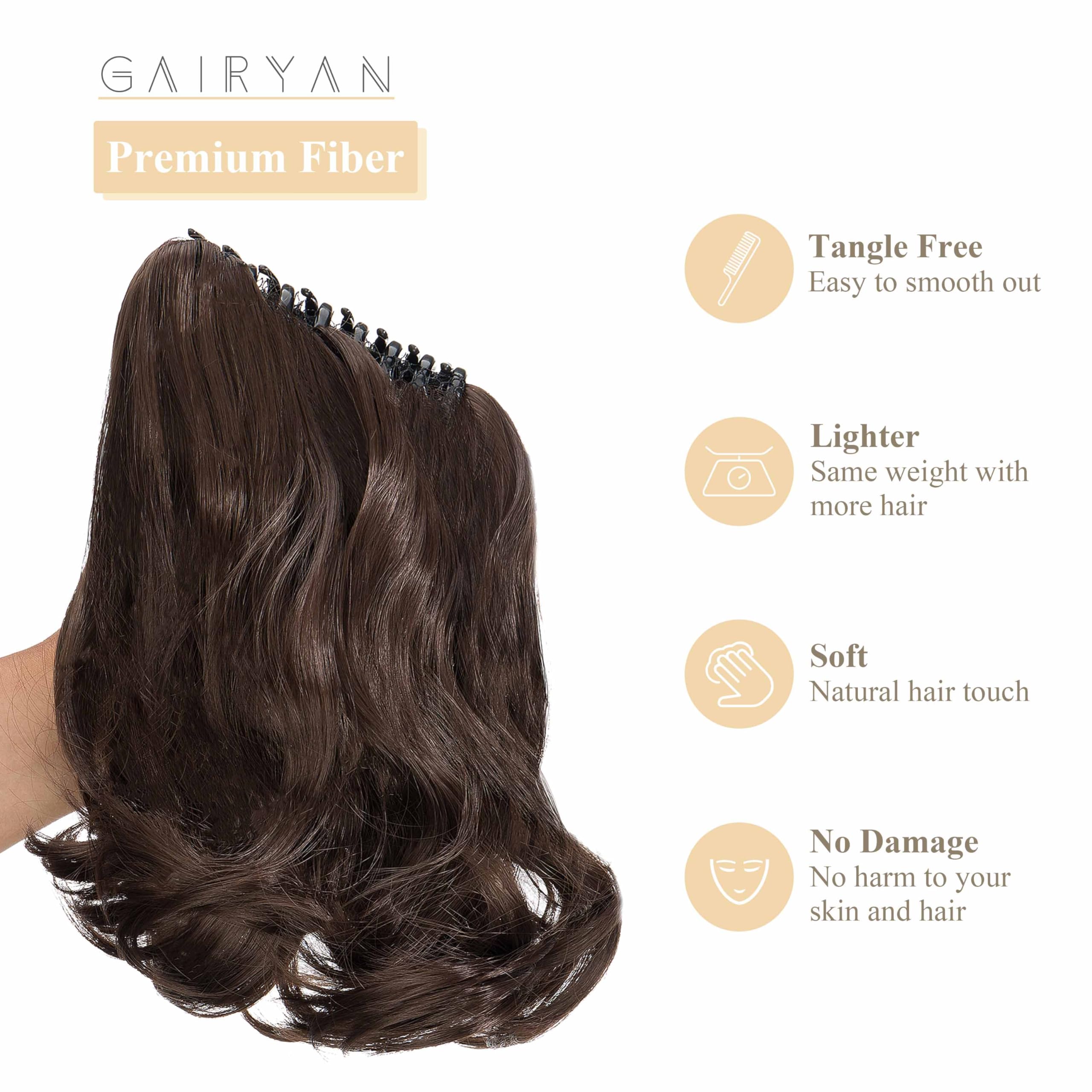 Gairyan 10" Clip in Ponytail Hair Extensions Curly Ponytail Extension Claw on Pony tails Wavy Synthetic Hairpieces for Women Real Natural Short Wave Ash Brown - Image 3