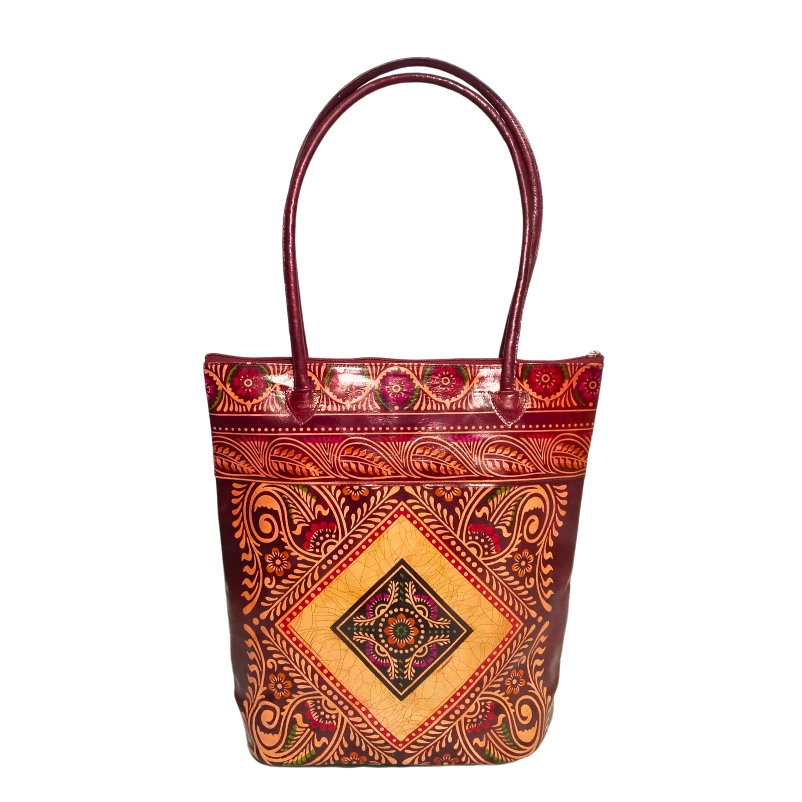 Chitrahar genuine Shantiniketan leather large size batik printed shopping bag (brown) (B0D3X9ZS2M) Amazon Price History, Amazon Price Tracker