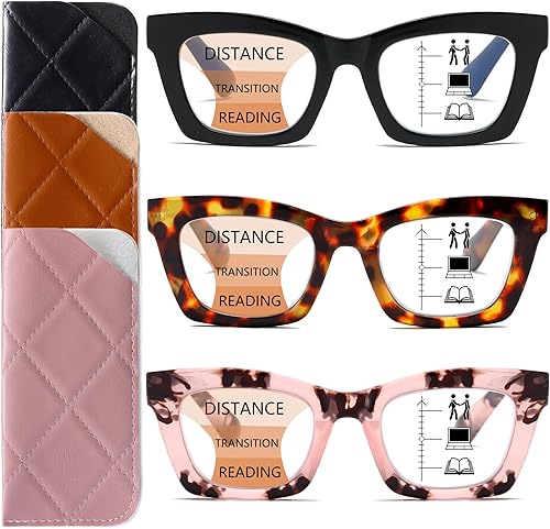 FSRTEP Paquete de 3 lentes de lectura multifocales progresivos para mujeres con bloqueo de luz azul y bisagra de resorte
