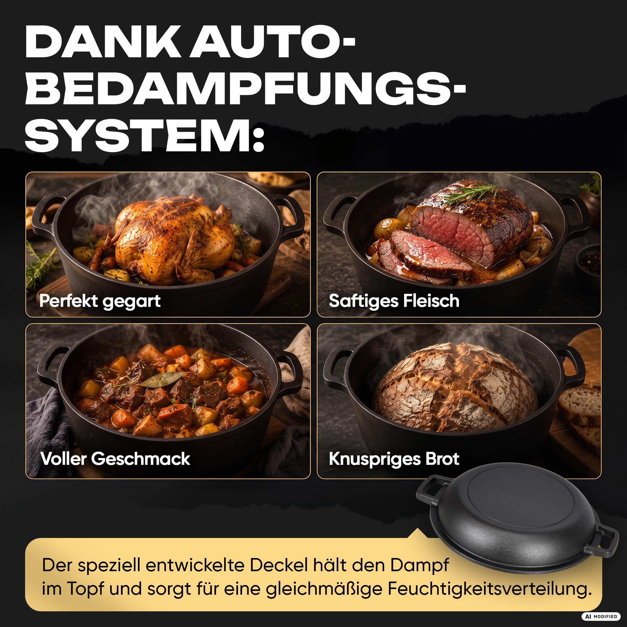 Delicret Gusseisen Topf Brot Backen Ø26 cm mit Deckel für alle Herdarten