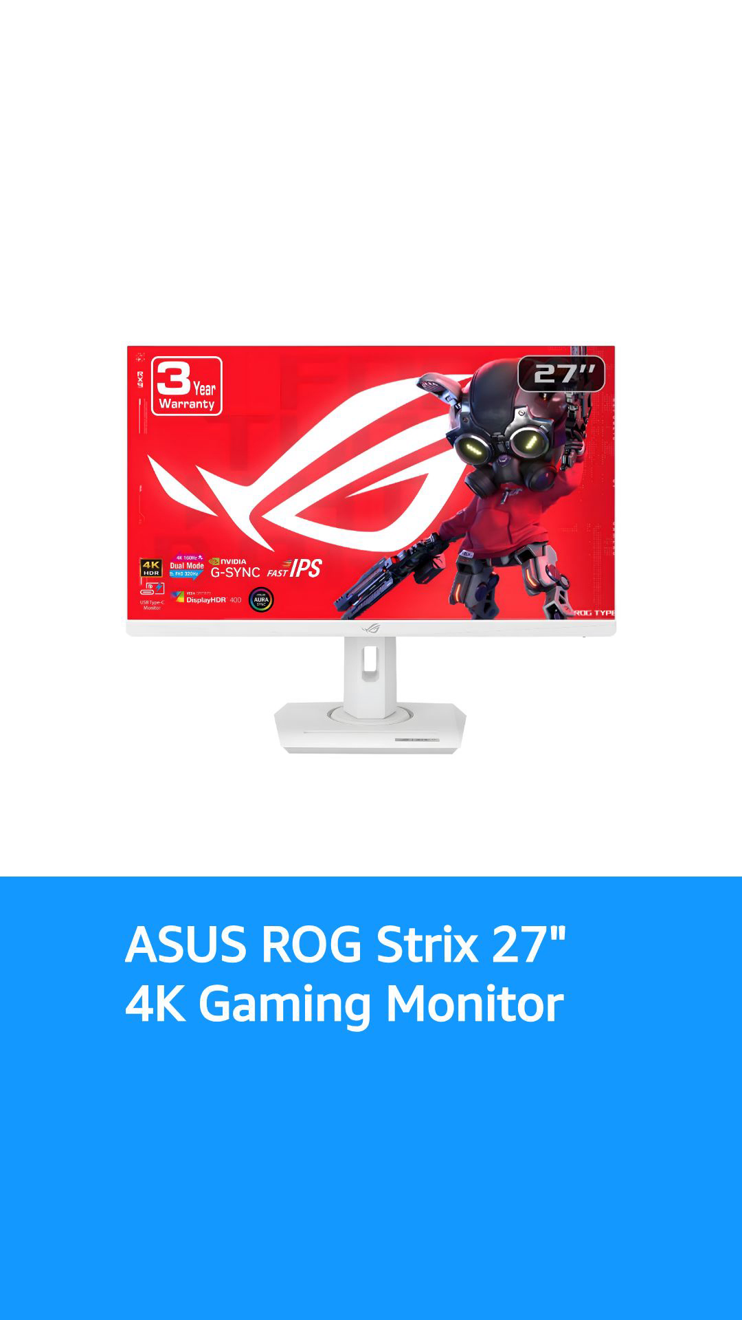 ASUS ROG Strix 27” 4K HDR USB-C Gaming Monitor (XG27UCG-W) – White