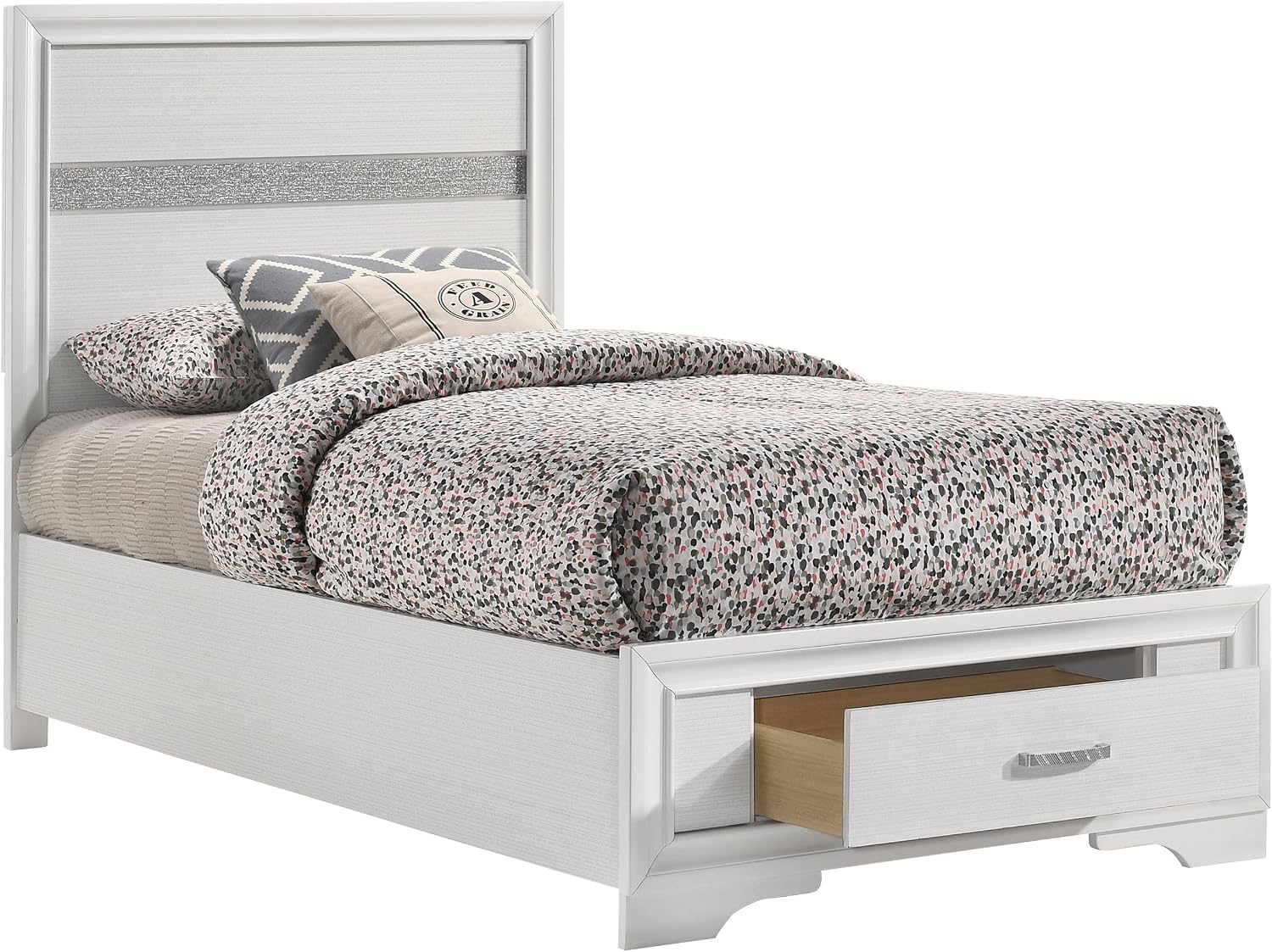 Coaster Home Furnishings Miranda Contemporary Wood Twin Size Storage Panel Bed Frame 50-inch Headboard White 205111T