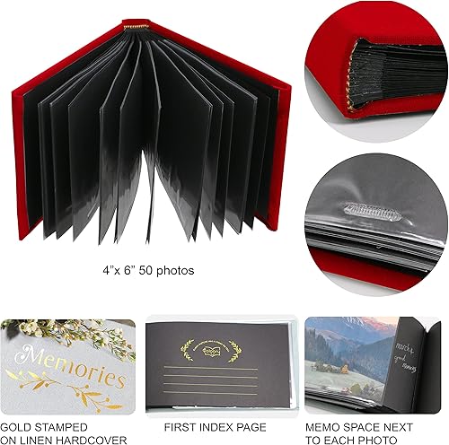 Miniatura 8 de Holoary Álbum de fotos pequeño de 4 x 6 pulgadas, tapa dura de lino, capacidad para 50 fotos, encuadernado con libro tradicional de páginas negras,