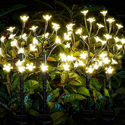 IUEECEN Luces solares decorativas de jardín, luces solares para exteriores, impermeables, paquete de 6, 120 luces solares LED de flores, decoración