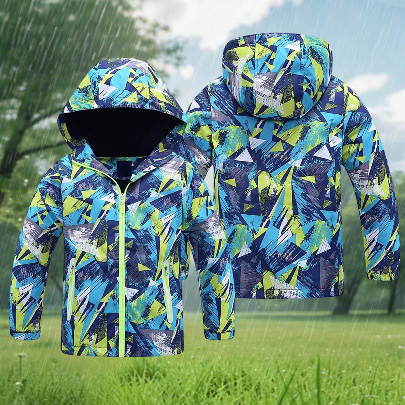 Generico Completo Pioggia Bambino,Giacca Antivento Da Esterno Per Ragazzi Con Cappuccio Impermeabile Leggero Per Escursionismo Campeggio Cappotto Invernale Caldo Foderato In Pile