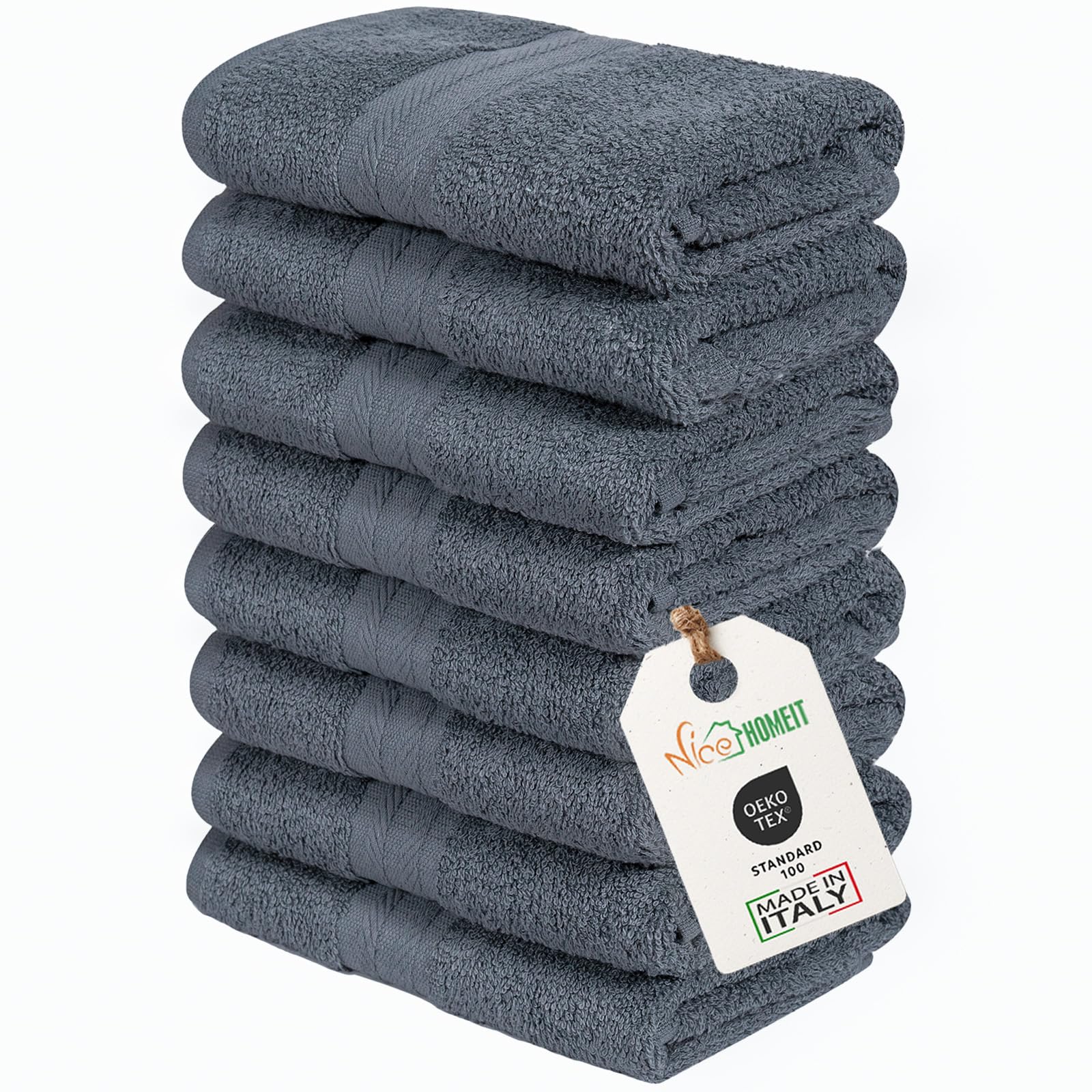 nice homeit Set 8 Asciugamani viso e ospite in Cotone 35x55 in 100% cotone filato ad anello – set asciugamani bagno viso e bidet Extra Morbidi e Assorbenti. MADE IN ITALY - GRIGIO SCURO