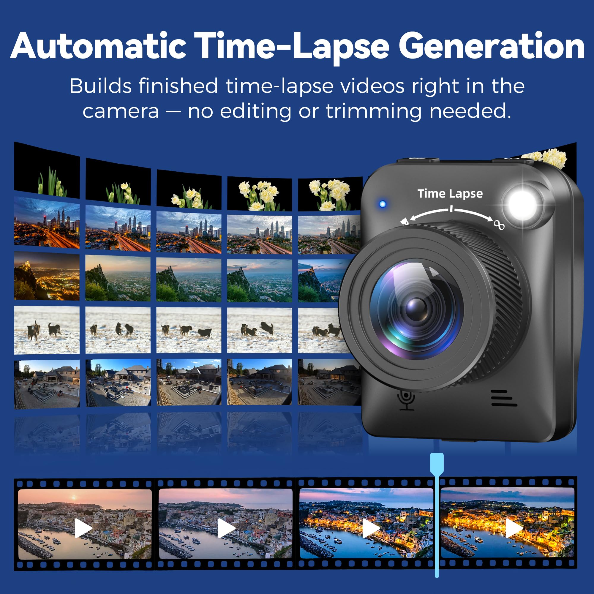 Fotocamera Timelapse,Telecamera Time Lapse 4K FHD per Esterni,Livello Impermeabile IP66,per Registrare Costruzioni all'Aperto,Meteo,Piante,Durata della Batteria di 6 Mesi,Scheda TF da 64 GB Inclusa