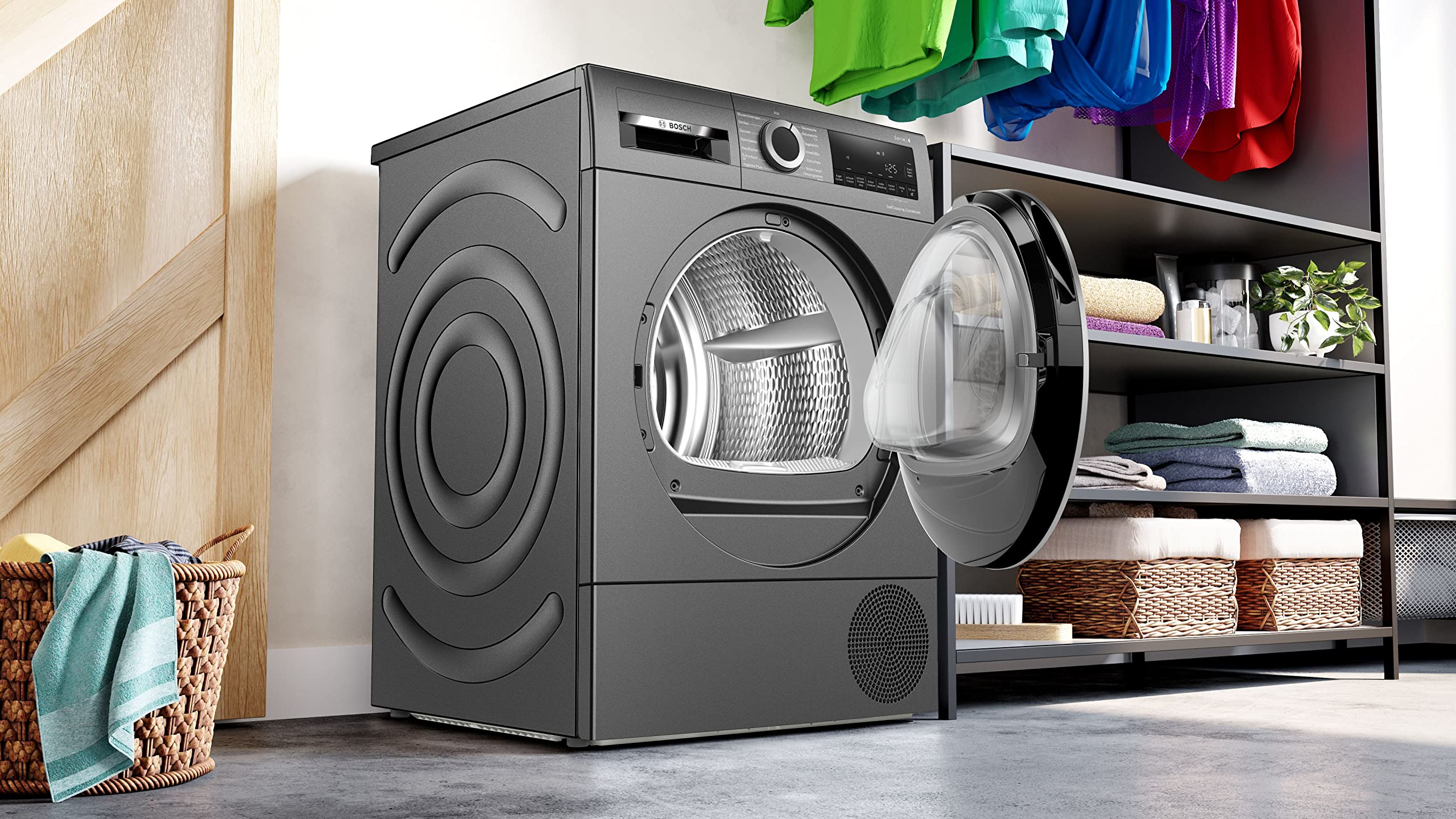 Bosch WQG2450R10 Serie 6 - Secadora de bomba de calor, 9 kg, sistema de secado sensible, estructura de tambor respetuosa con el tejido, secado óptimo AutoDry, diseño antivibración, más estabilidad