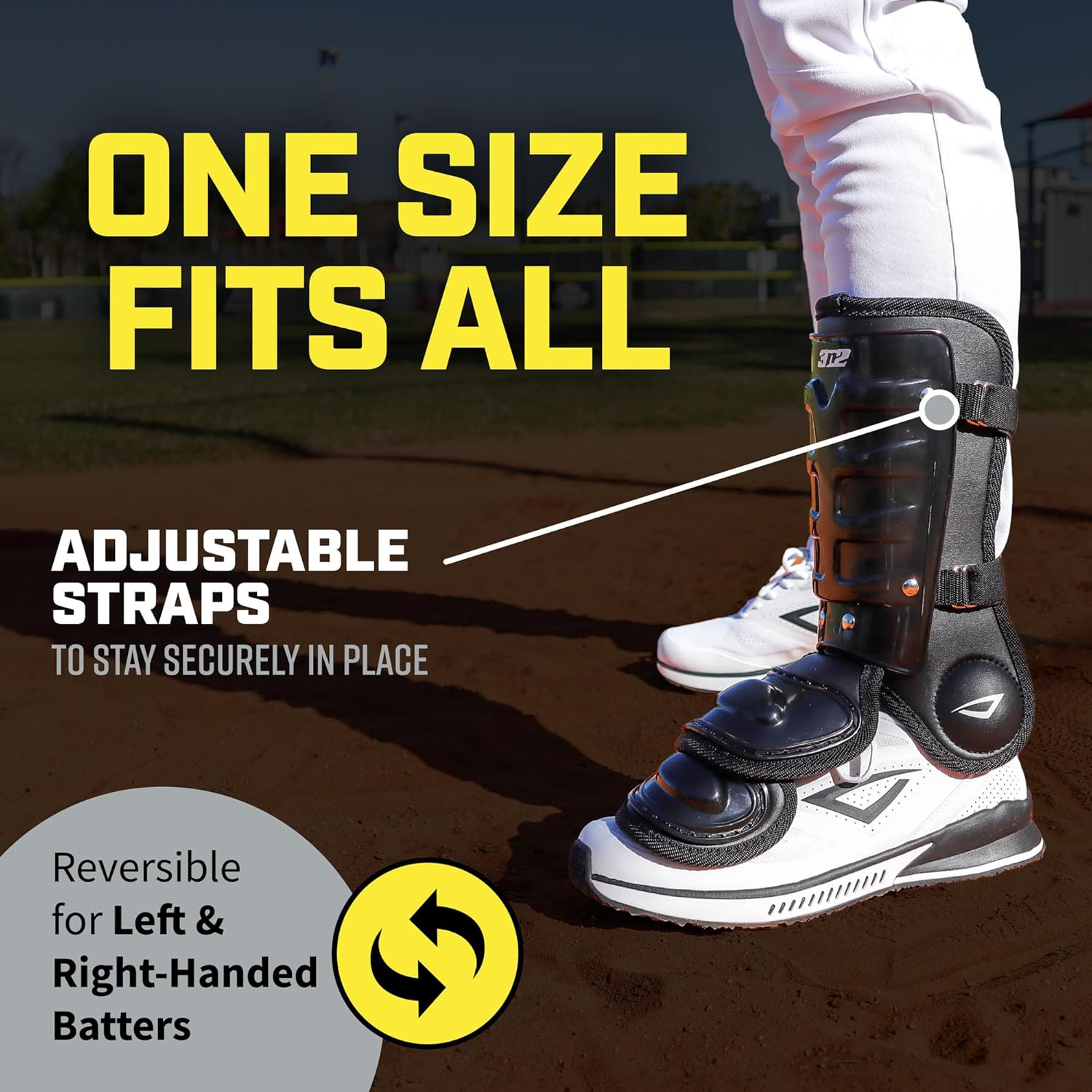 3N2 Pro Clutch Batters Leg Guard – Reversible for Switch Hitters| Baseball & Softball Shin, Ankle & Foot Protection | Adjustable Fit + Quick-Release Buckles - Ambidextrous